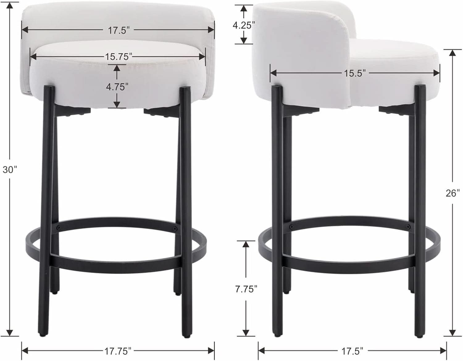 26 Inch Round Faux Leather Bar Stools Set Of 2 White-1