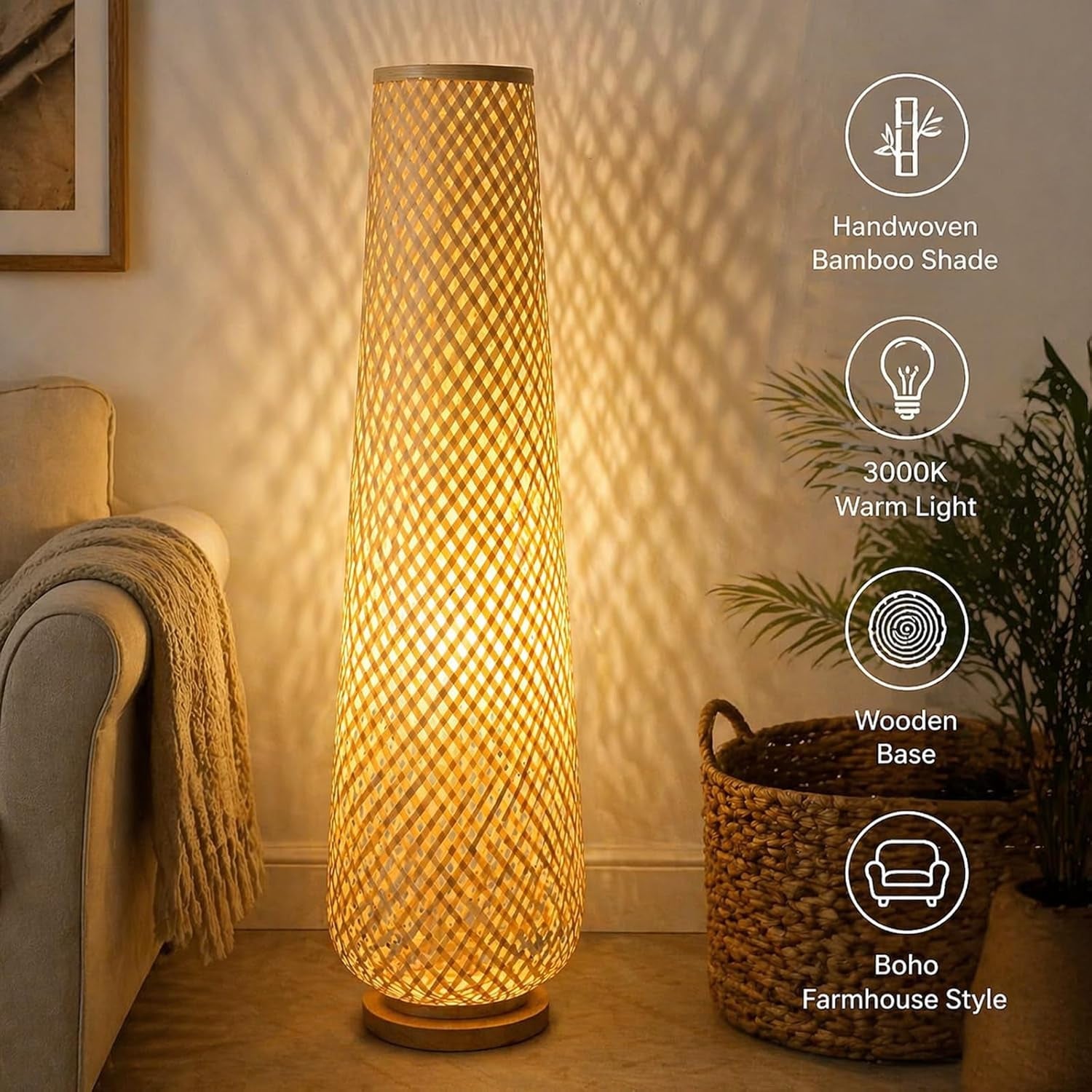 Bamboo Floor Lamp Large Woven Boho