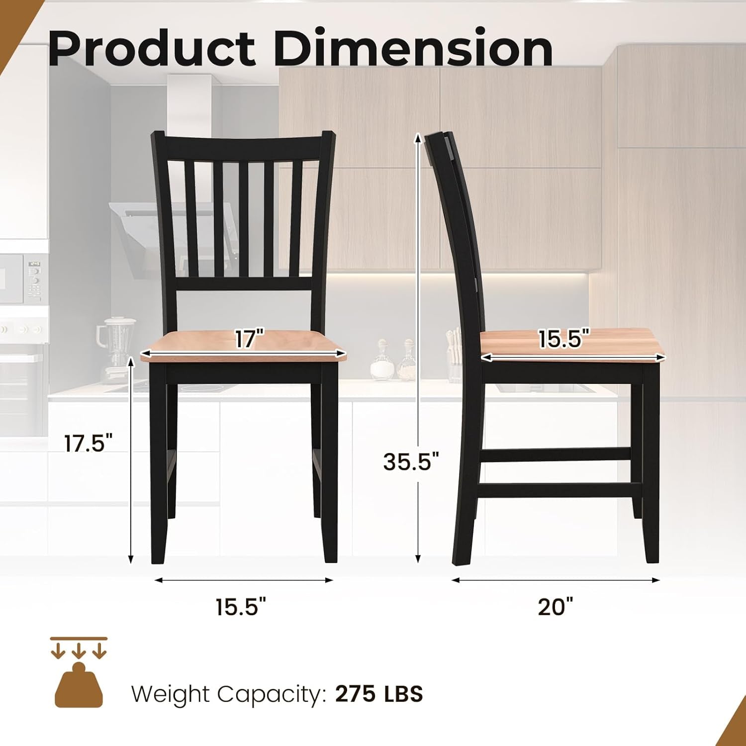 Wooden Dining Chairs Set of 4, Farmhouse Kitchen Chair with Rubber Wood Legs, Easy to Assemble Armless Dining Side Chairs, Dining Room Chairs, Black-2