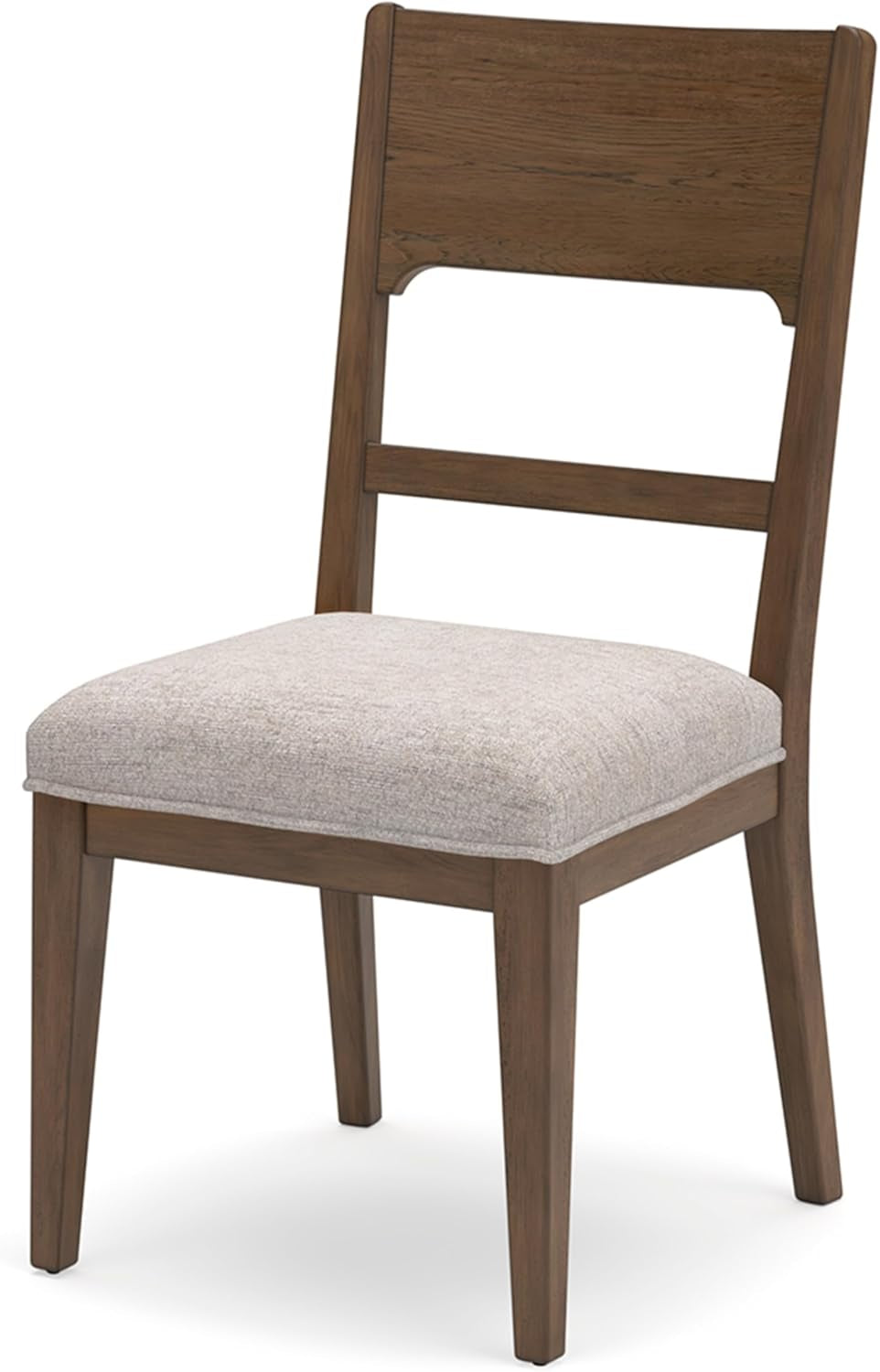 Wooden chair with a beige cushion on a white background