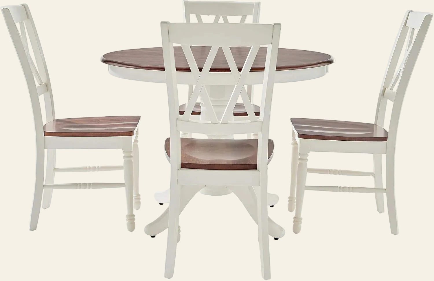 Dining set with a round table and four chairs on a white background