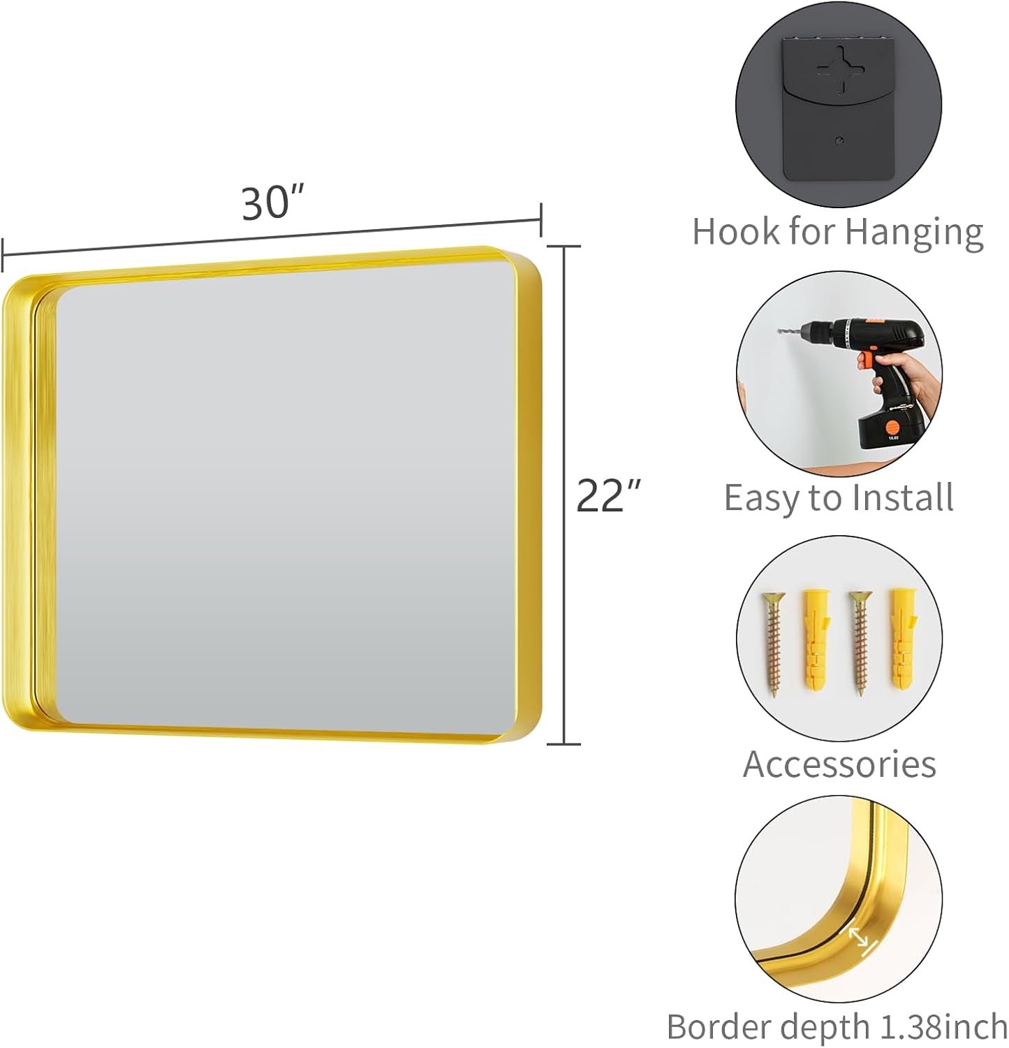 Rectangular light fixture with dimensions and installation details on a white background