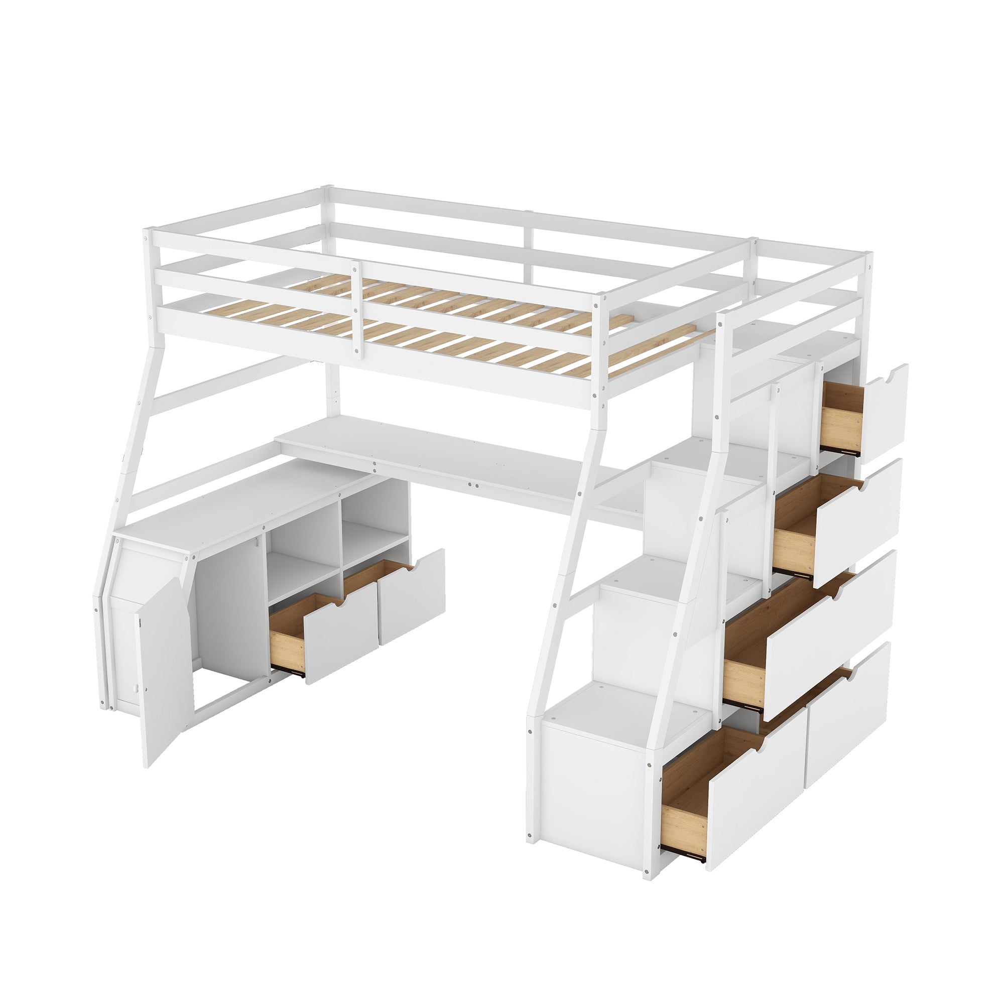 Twin Size Loft Bed with 7 Drawers 2 Shelves and Desk