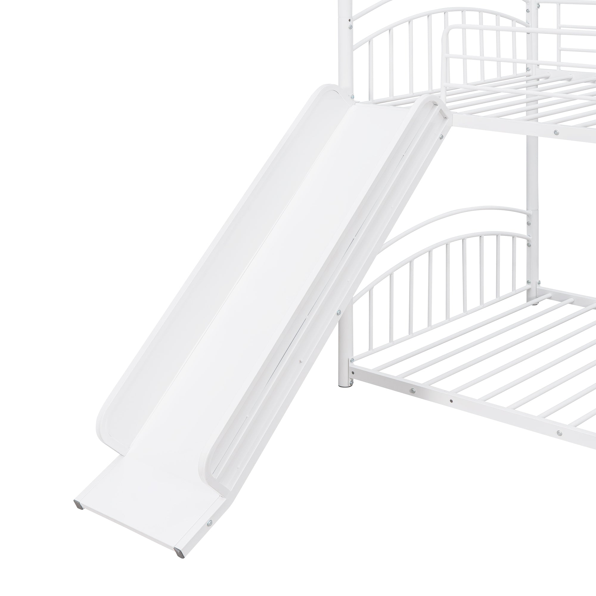 Twin Over Twin Metal Bunk Bed With Slide, Kids House Bed