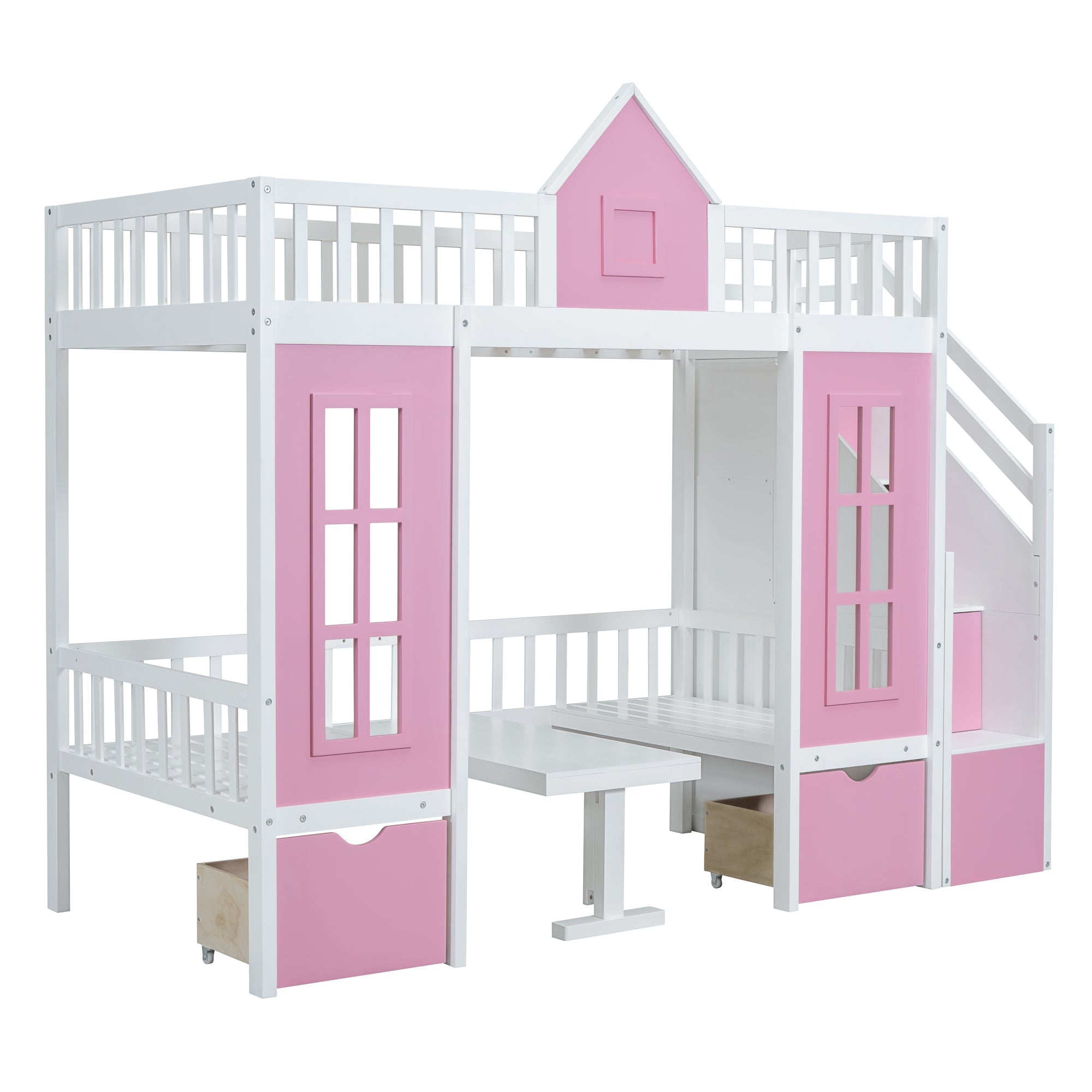 Twin-Over-Twin Bunk Bed with Changeable Table, Bunk Bed Turn into