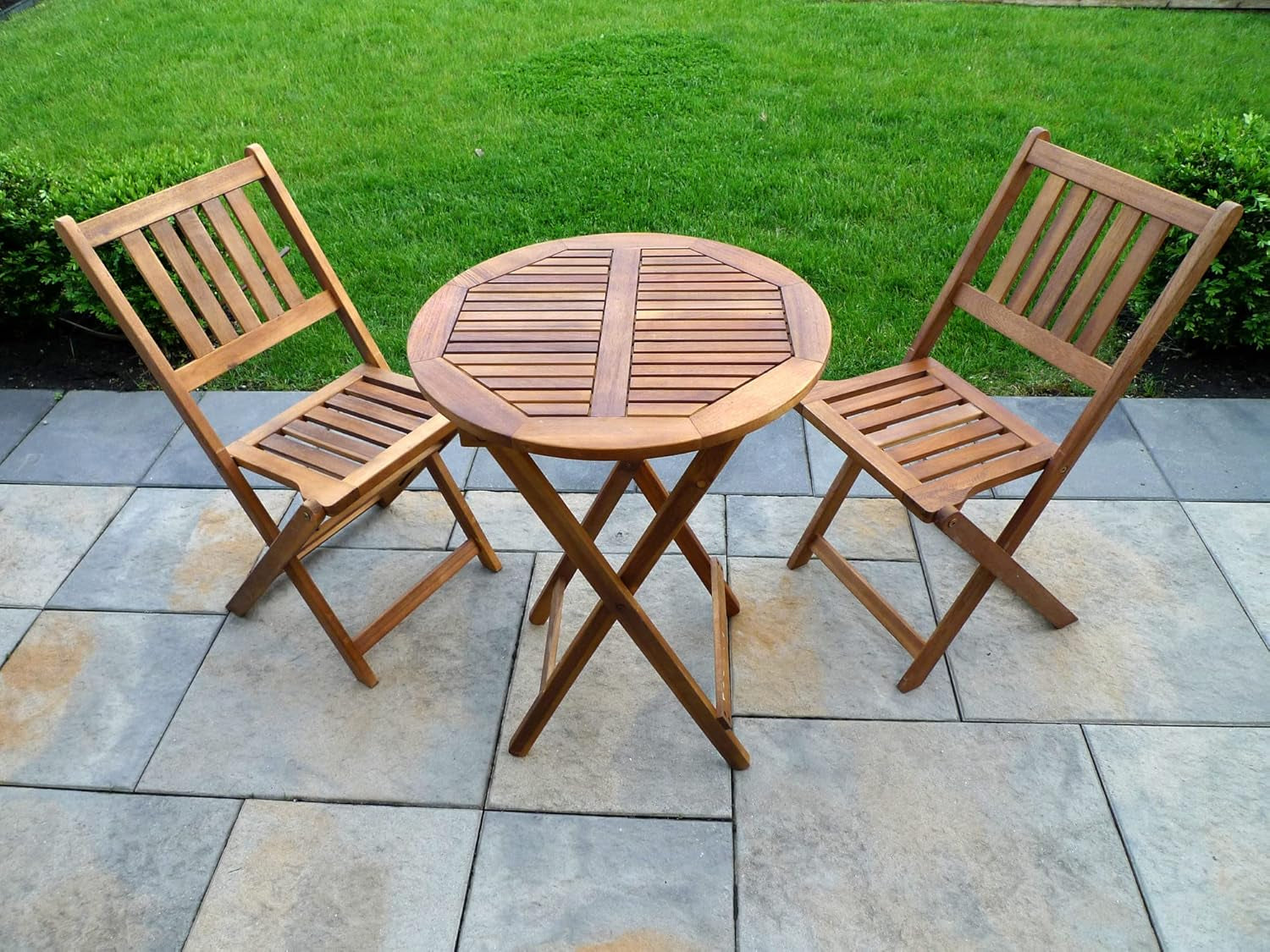Hardy Haus Acacia Round Folding Bistro Table and Chair Set – Outdoor