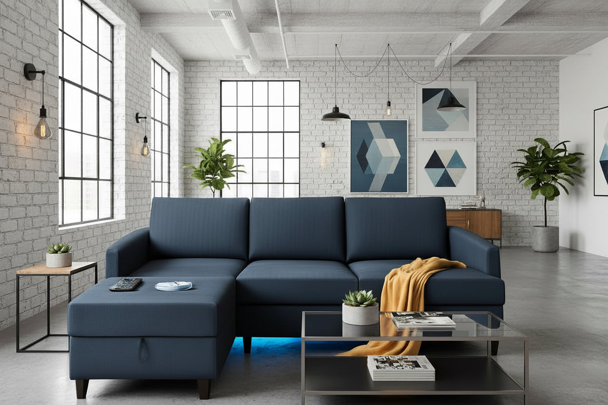Blue Sectional Sofa With Reversible Chaise And Ottoman-0