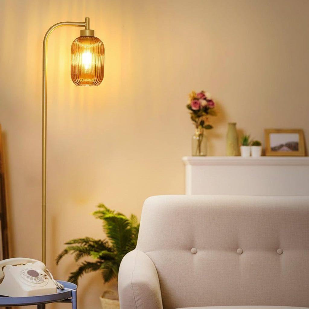 AmberGlass Floor Lamp Antiqued Brass Finish