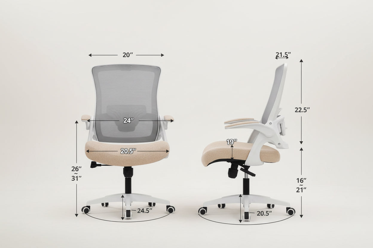 Beige High Back Mesh Office Chair With Adjustable Height And Ergonomic Design-1