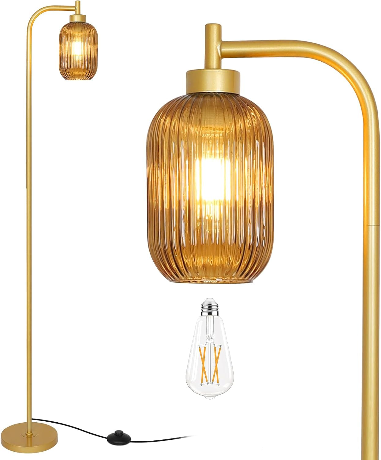 AmberGlass Floor Lamp Antiqued Brass Finish