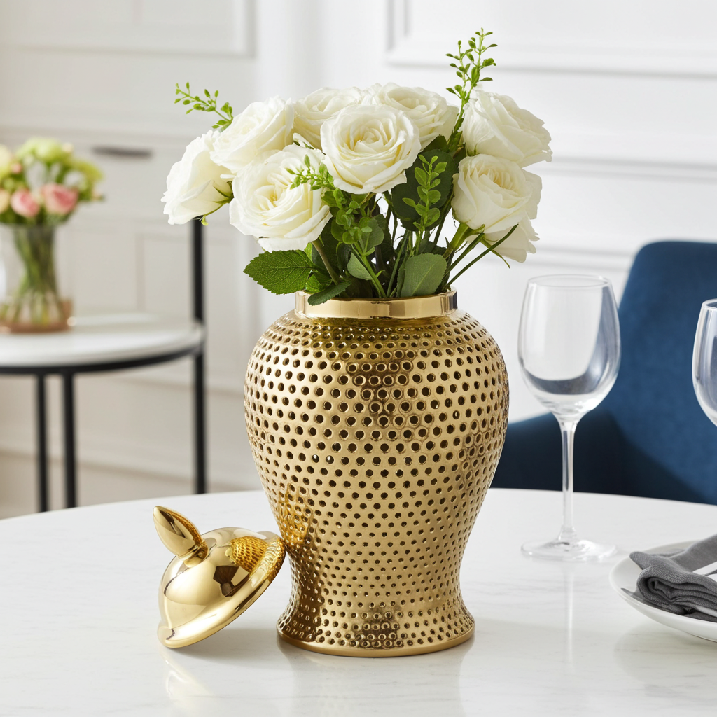 Plutus Brands Ceramic Jar, Gold Porcelain-2