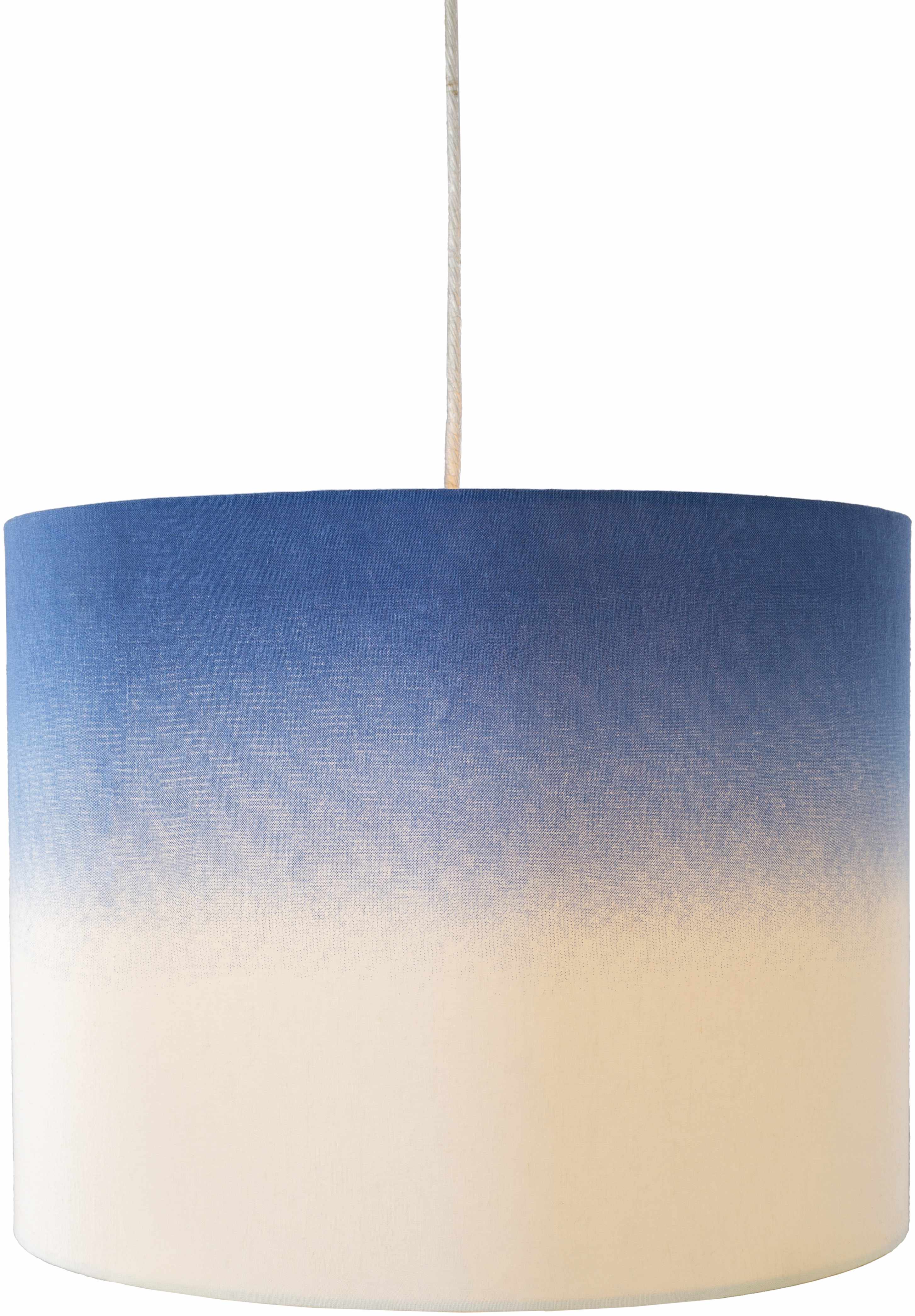 Pendant light with a blue to beige gradient shade on a white background