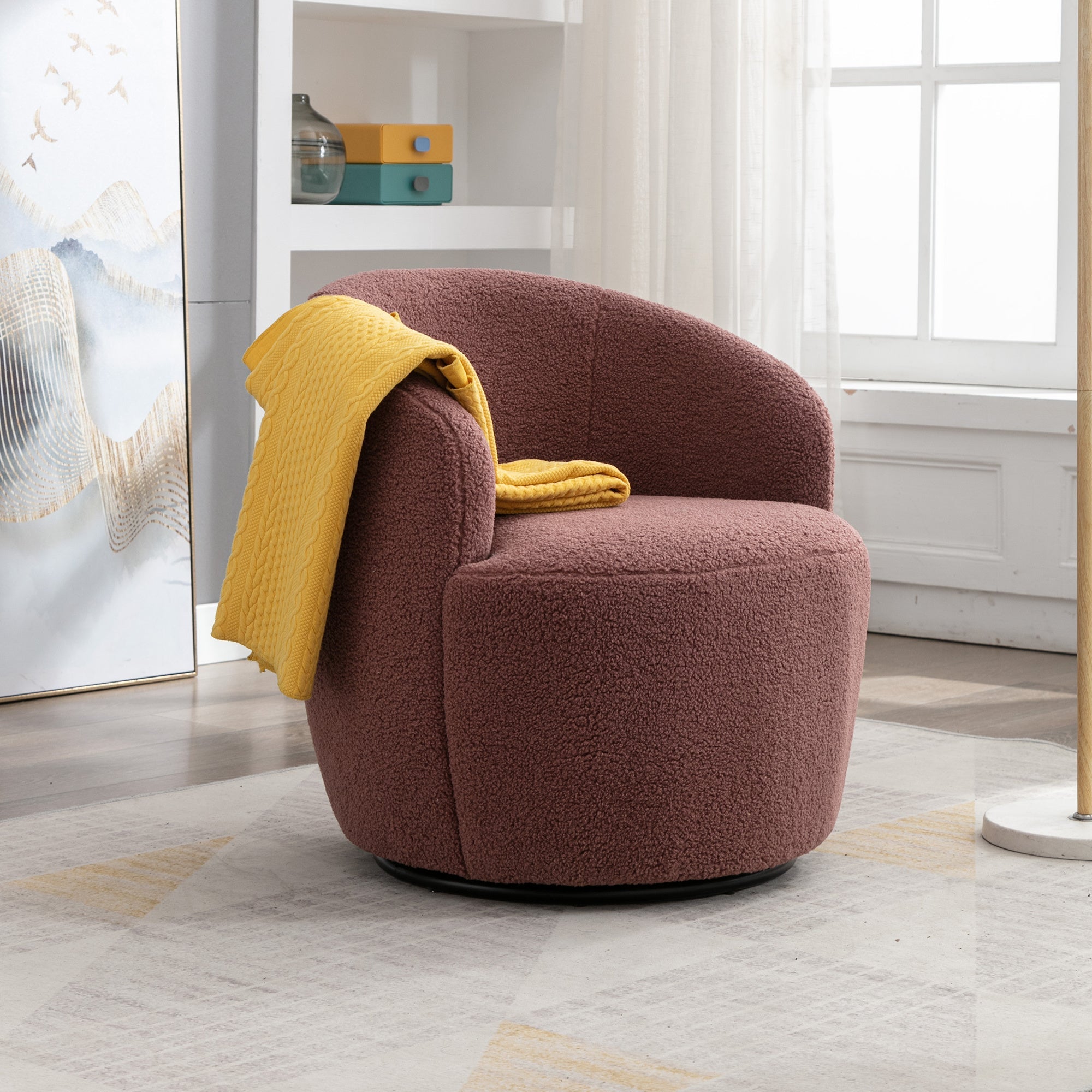 Brown armchair with a yellow blanket in a modern room