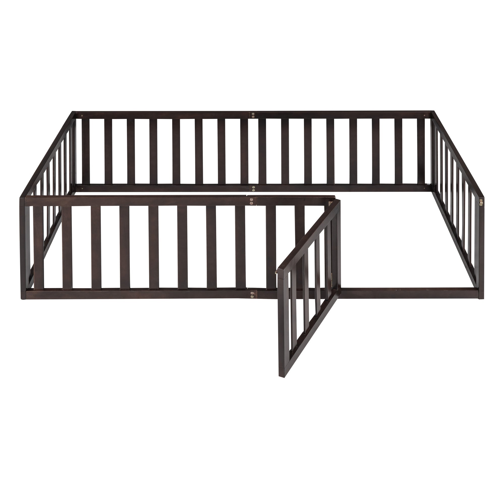 Twin Size Wood Floor Bed Frame with Fence and Door