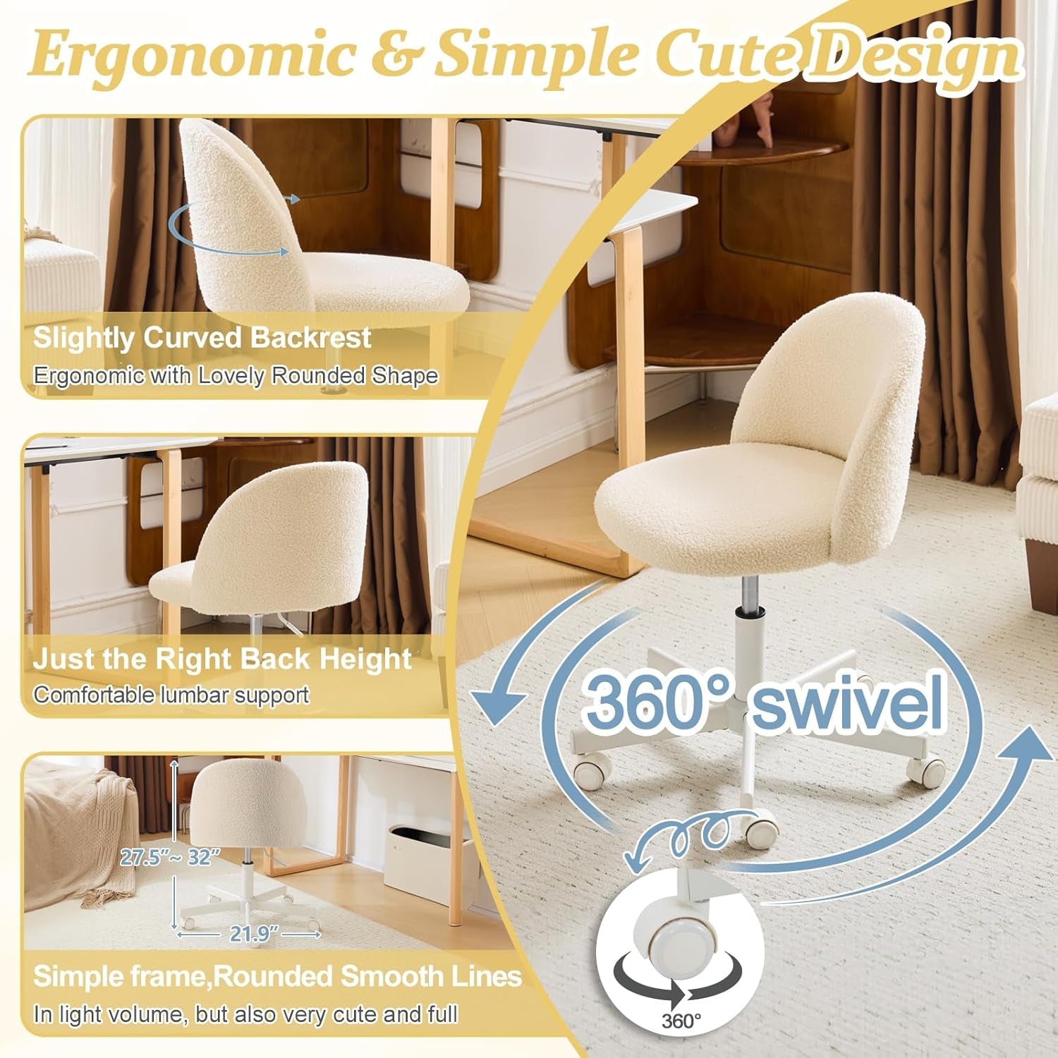 Beige office chair with ergonomic features highlighted in a home office setting.