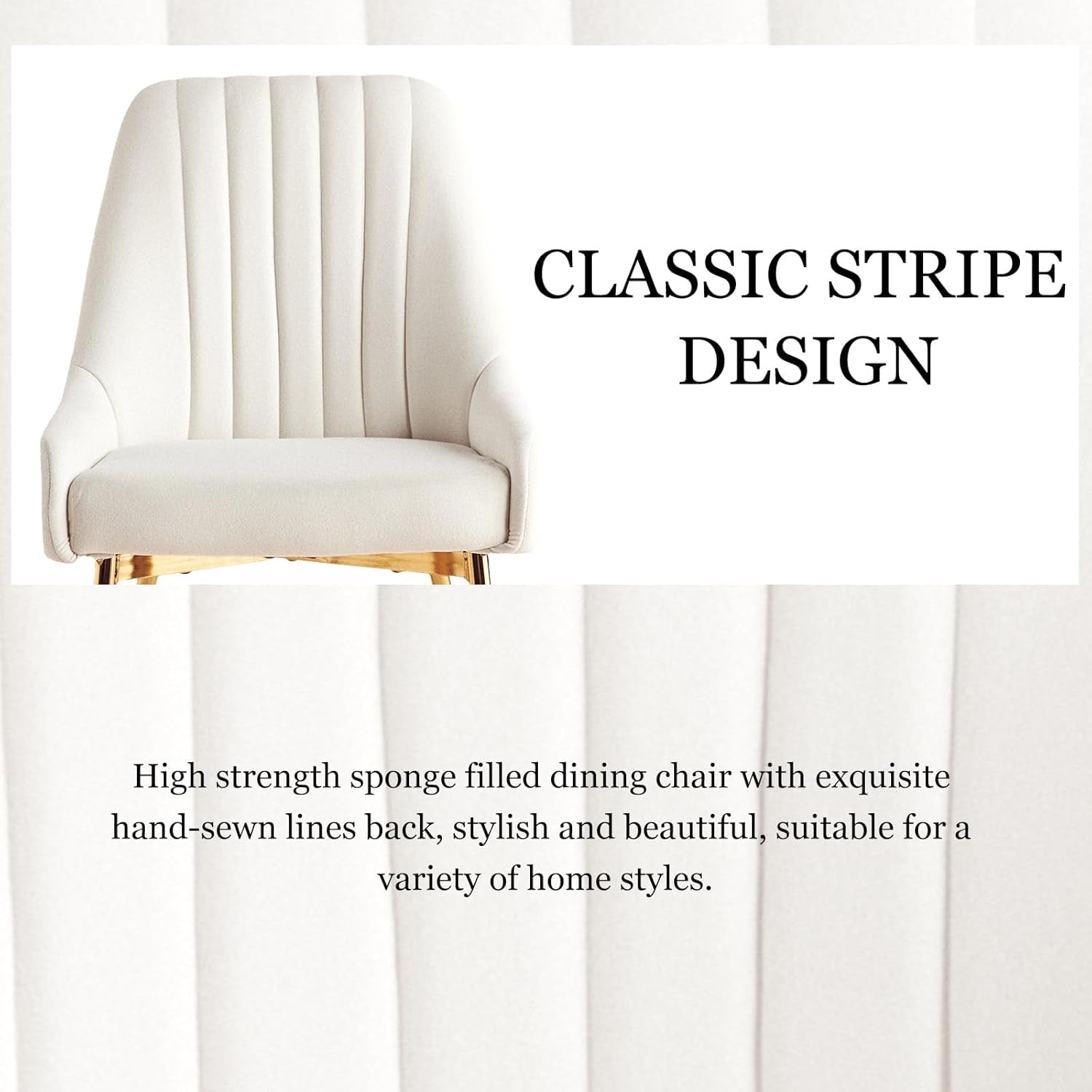 White dining chair with classic stripe design on a white background