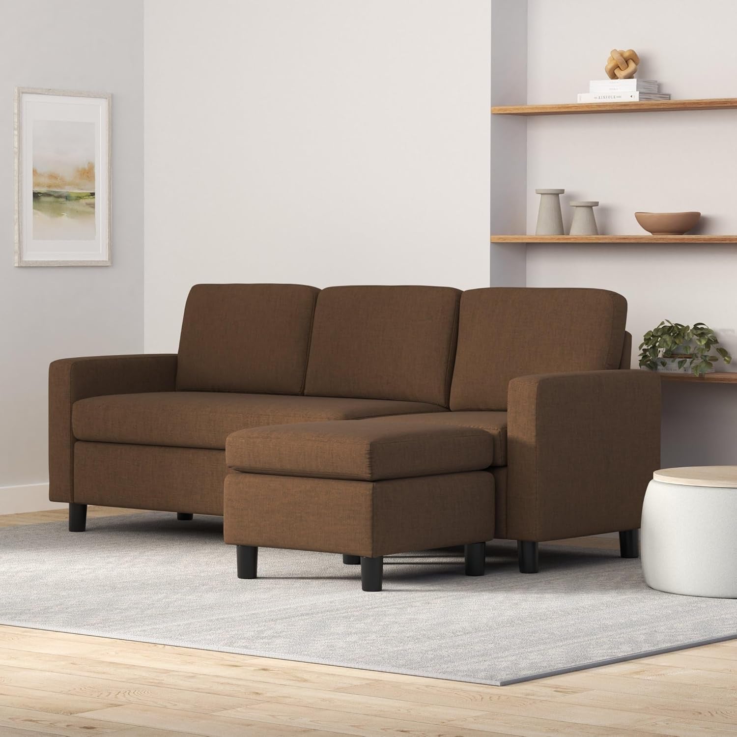 Brown L Shape Sectional Sofa With Reversible Ottoman-1