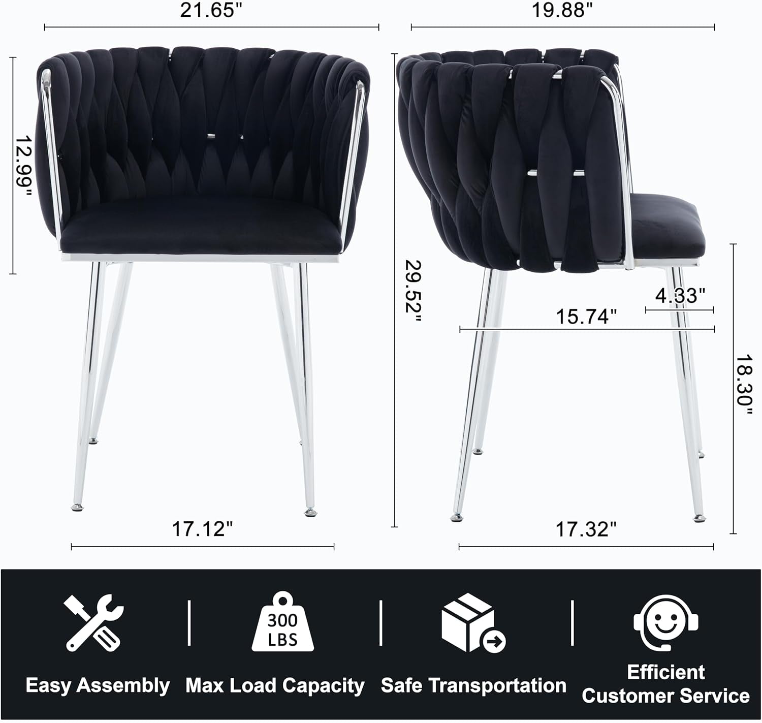 Hardy Haus Black Velvet Upholstered Dining Chairs For Couples – Set of 2