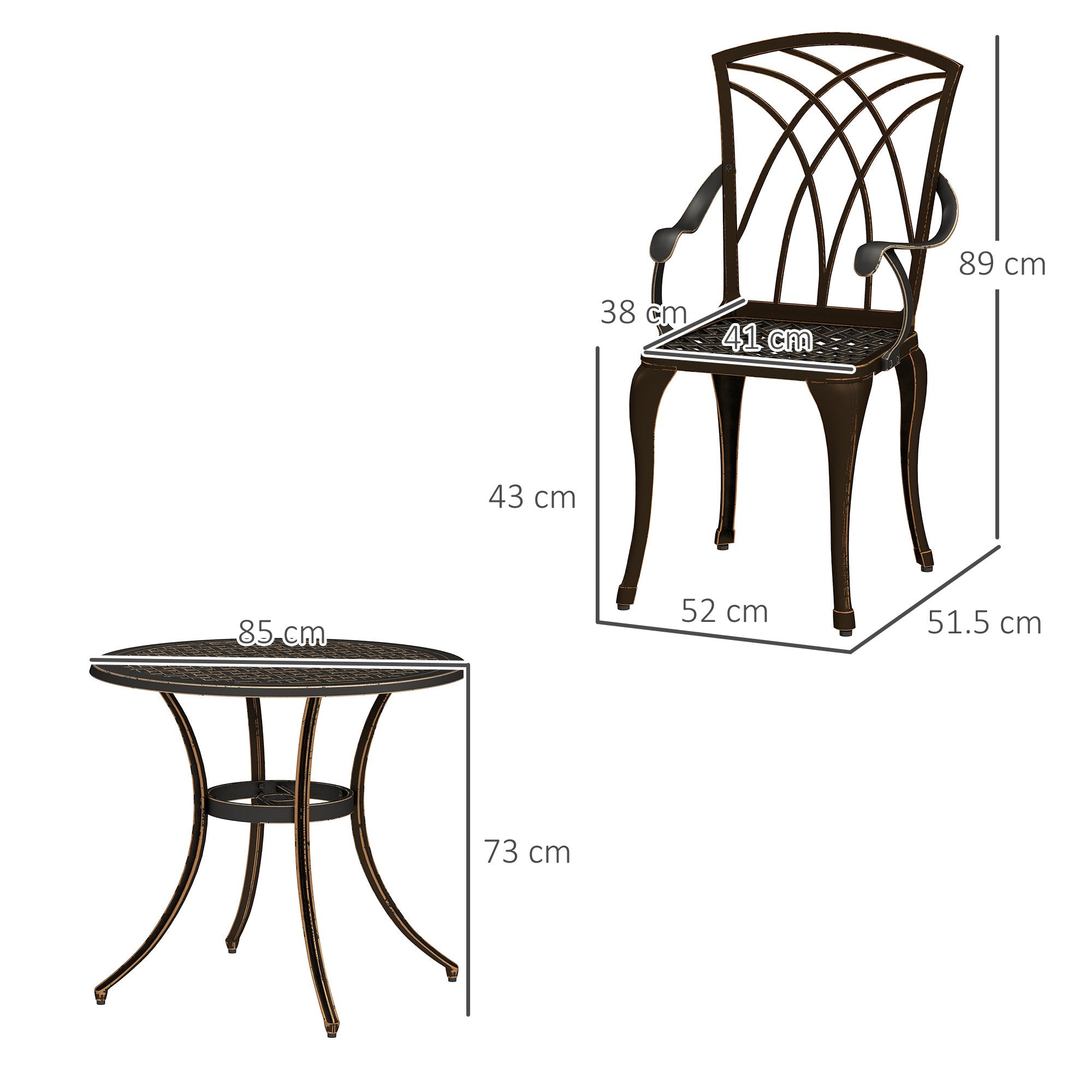 5 Pieces Garden Dining Set for 4, Cast Aluminium Outdoor Dining Set with 4 Armchairs and Round Dining Table with Parasol Hole, Garden Furniture Set, Bronze Tone-2