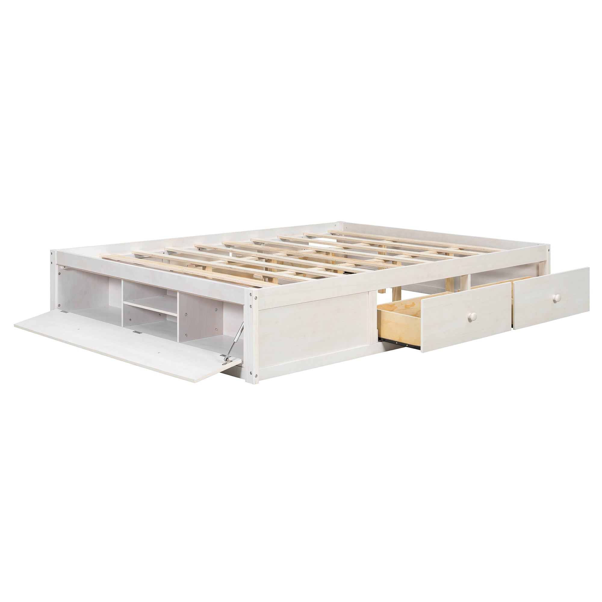 Platform Bed Frame with 4 Storage Drawers and Hydraulic Lift Footboard