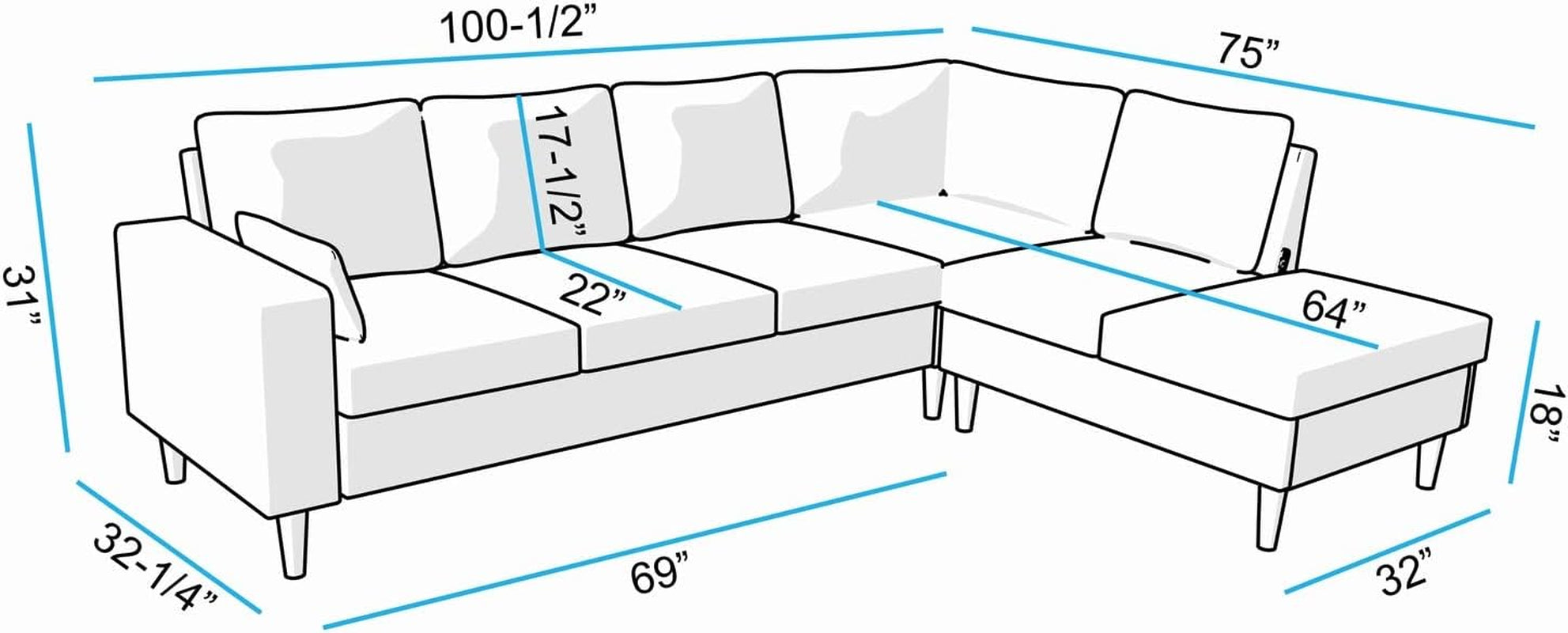 Sectional Sofa Grey Left Facing Chaise Living Room-1