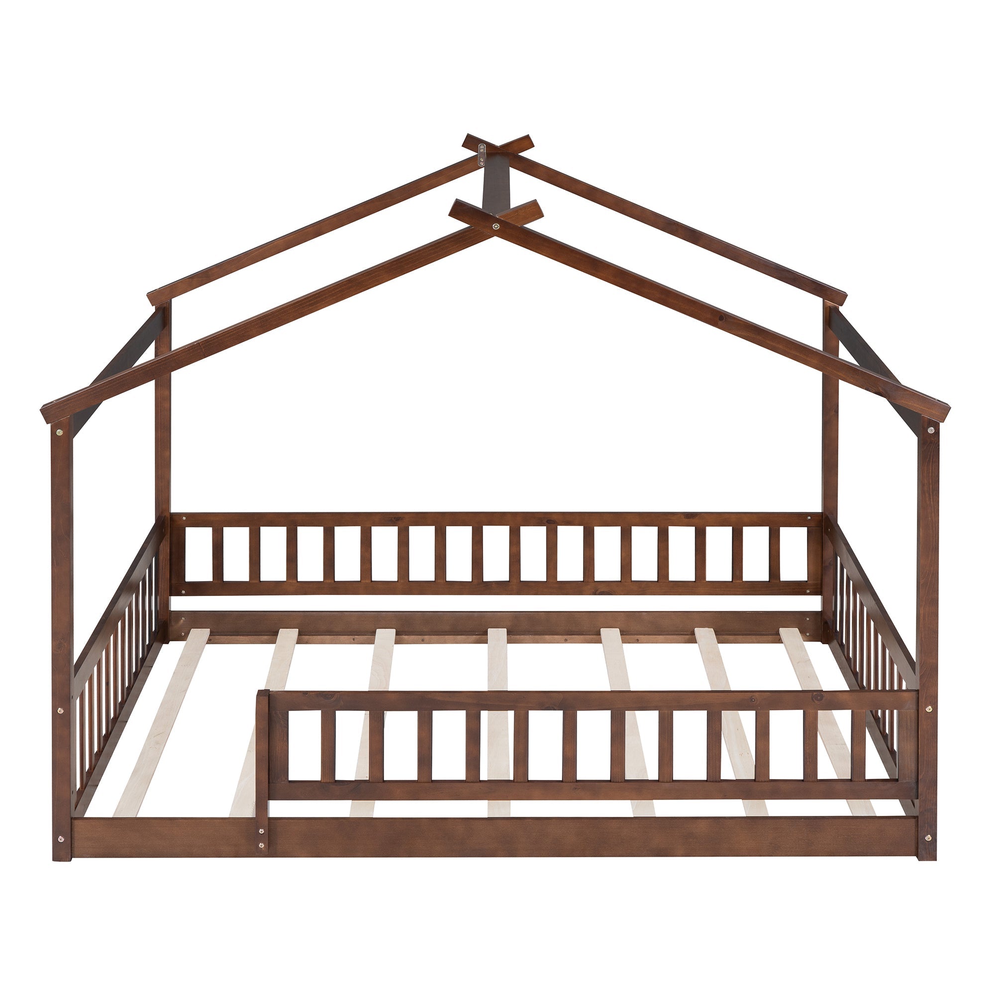 Wood Bed House Bed Frame with Fence, for Kids, Teens, Girls, Boys