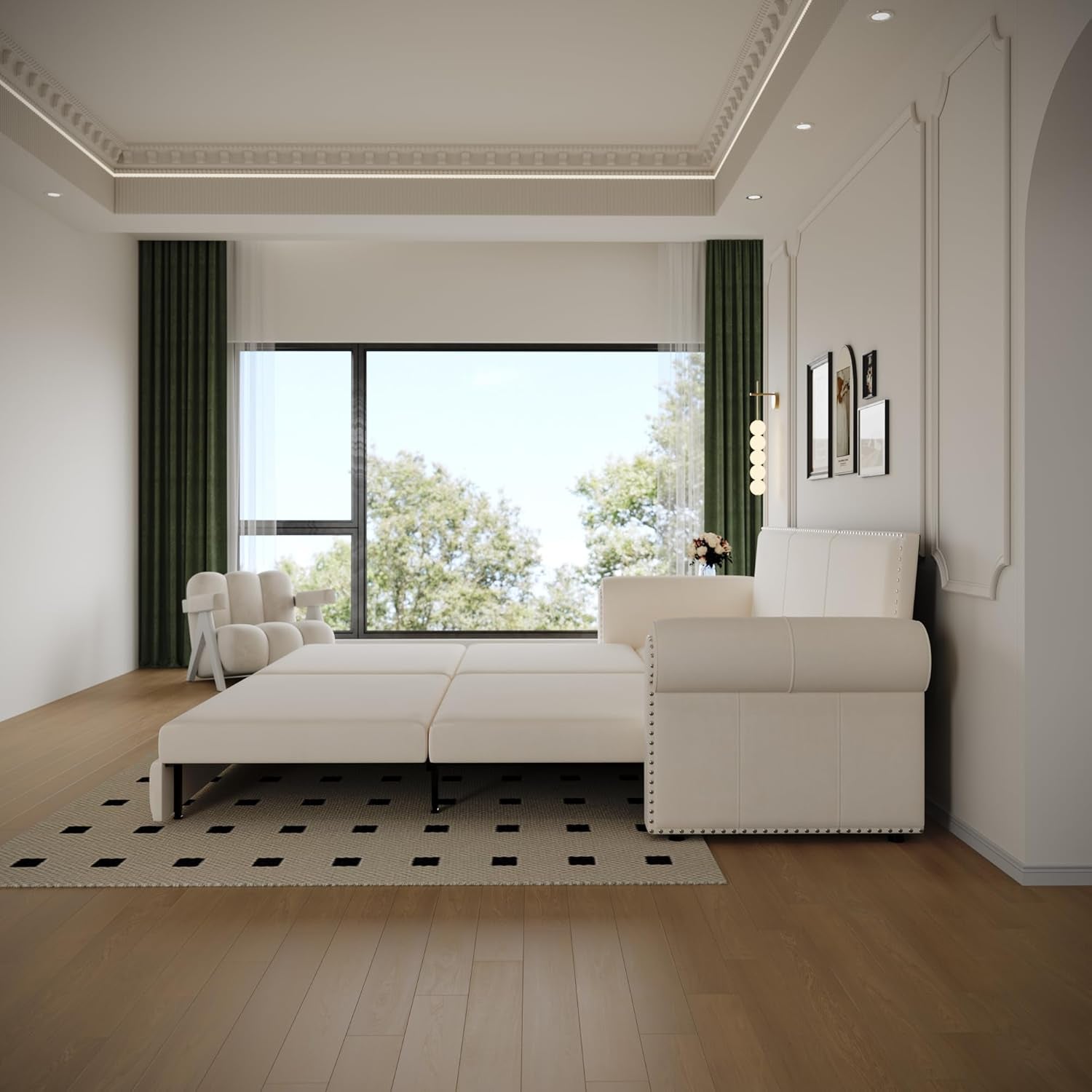 King Size Multifunctional Sleeper Sofa Beige Velvet-1