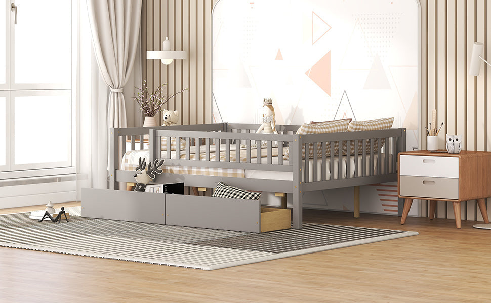 Full Size Daybed Wood Bed with Two Drawers