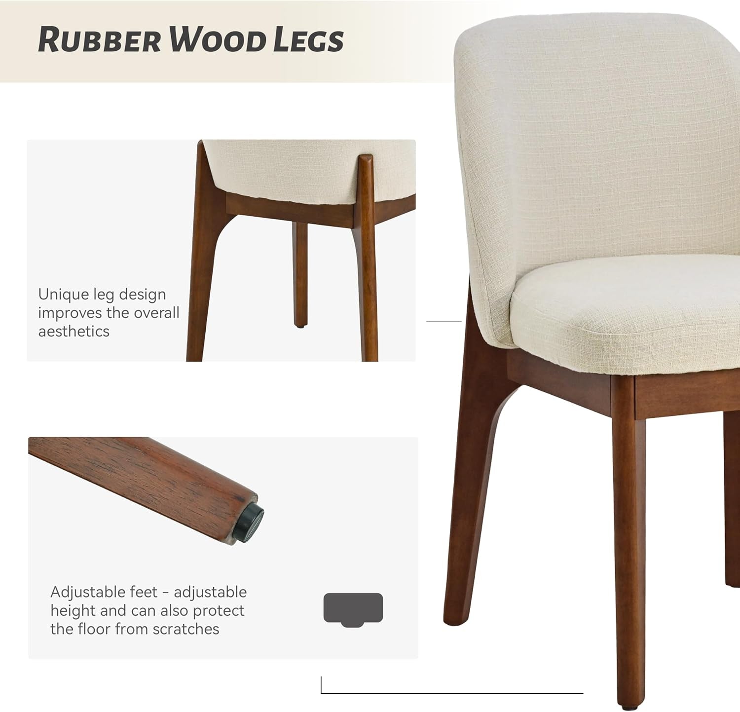 Chair with rubber wood legs on a white background