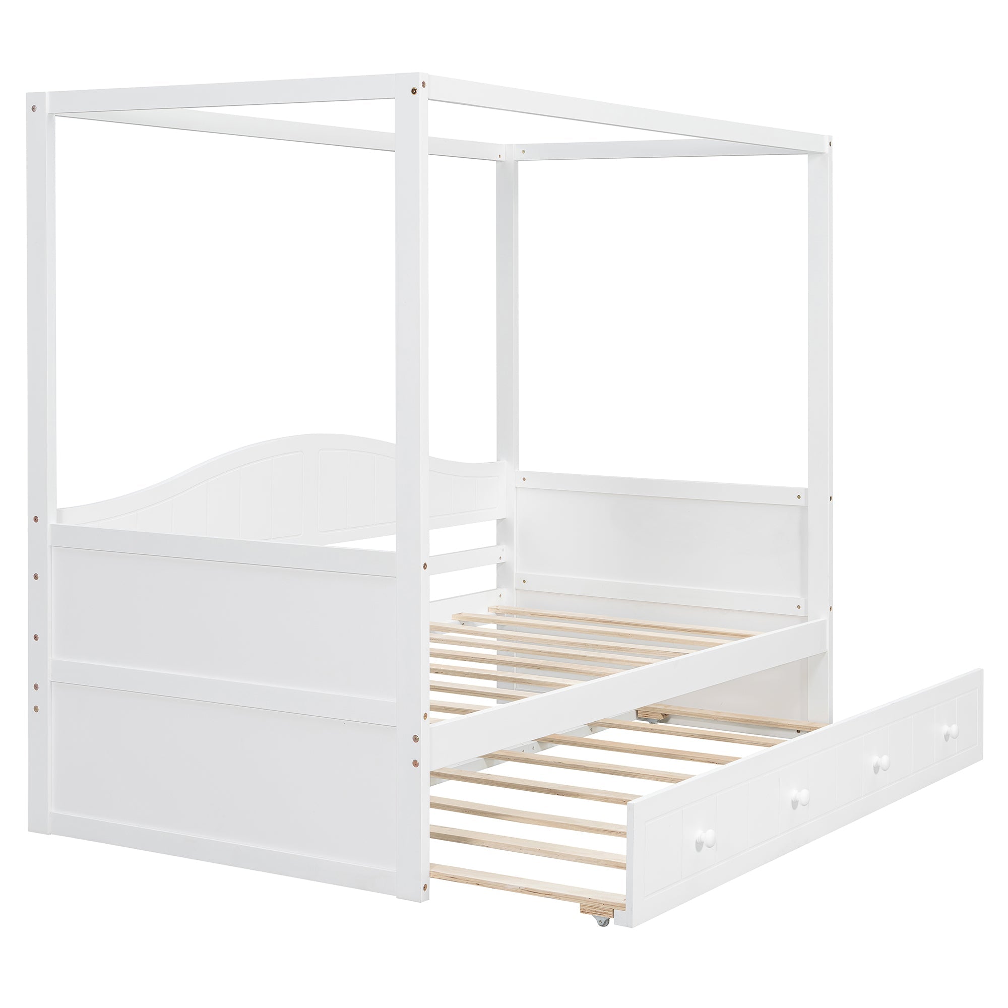 Twin Size Canopy Day Bed with Twin Size Trundle and Underbed Storage