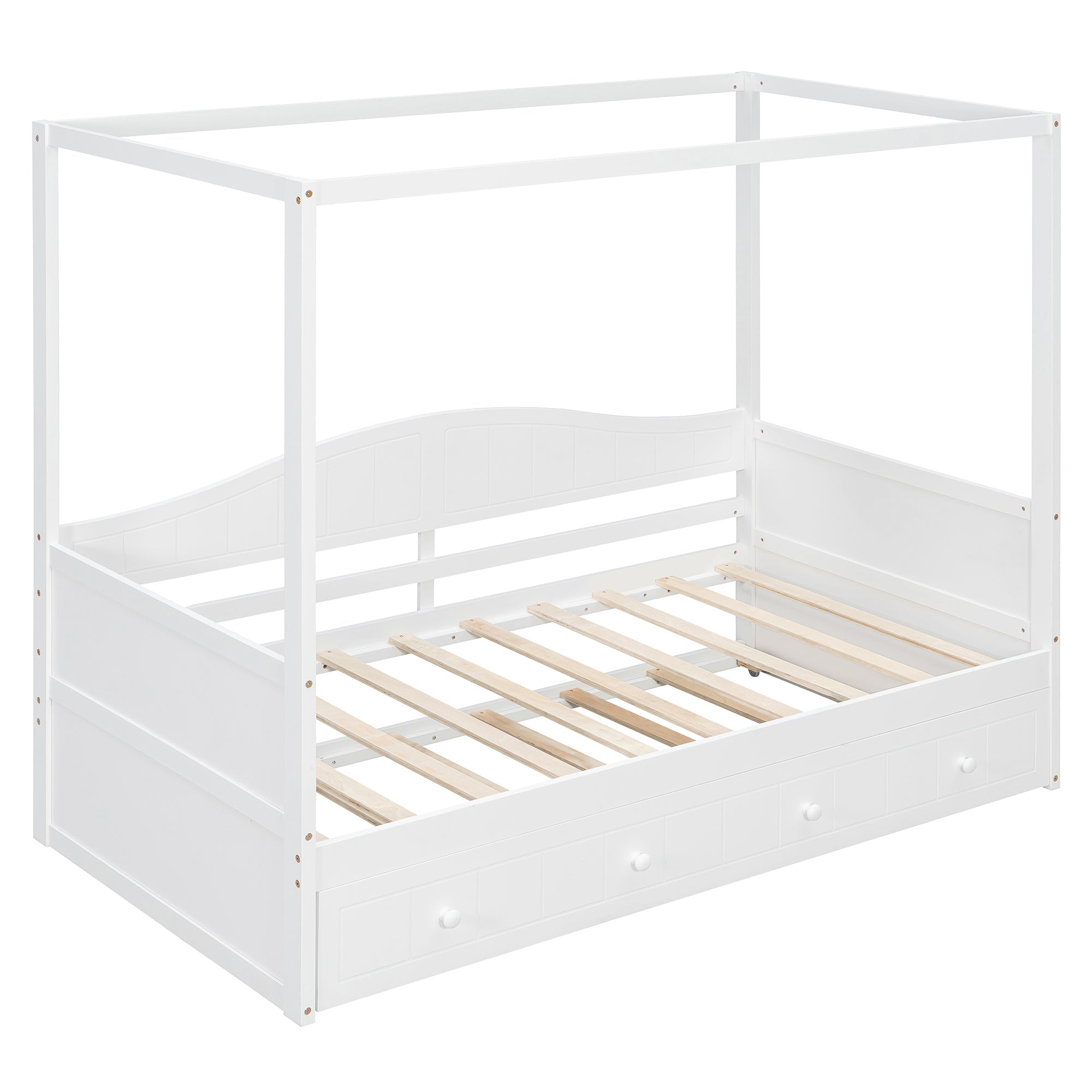 Twin Size Canopy Day Bed with Twin Size Trundle and Underbed Storage