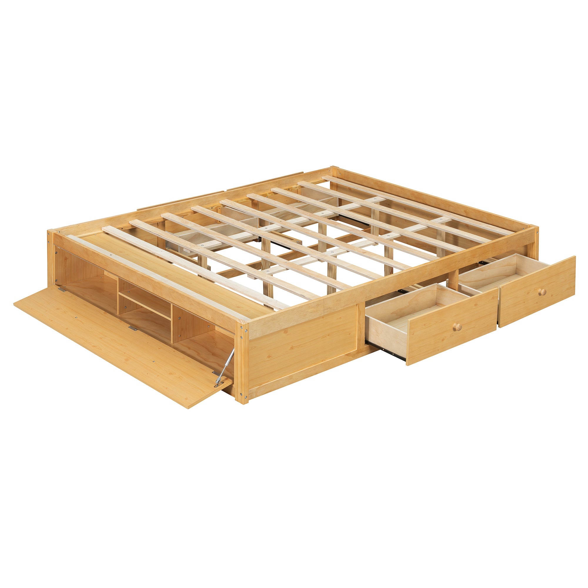 Platform Bed Frame with 4 Storage Drawers and Hydraulic Lift Footboard
