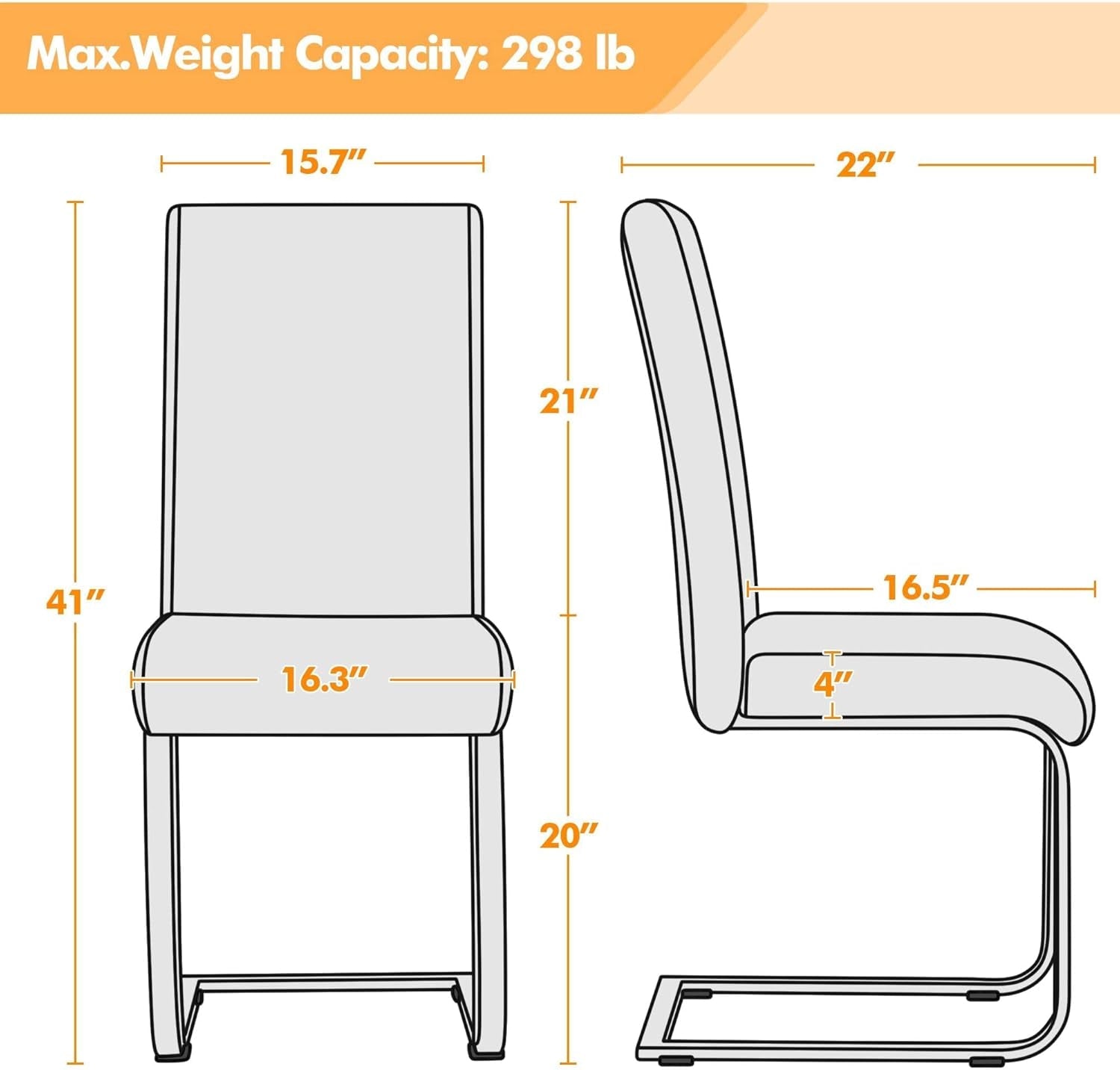 Set of 2 Dining Chairs Modern Kitchen Chairs High Back Faux Leather Dining Room Chairs Upholstered Armless Side Chairs with Metal Legs Home Kitchen Furniture, White-2