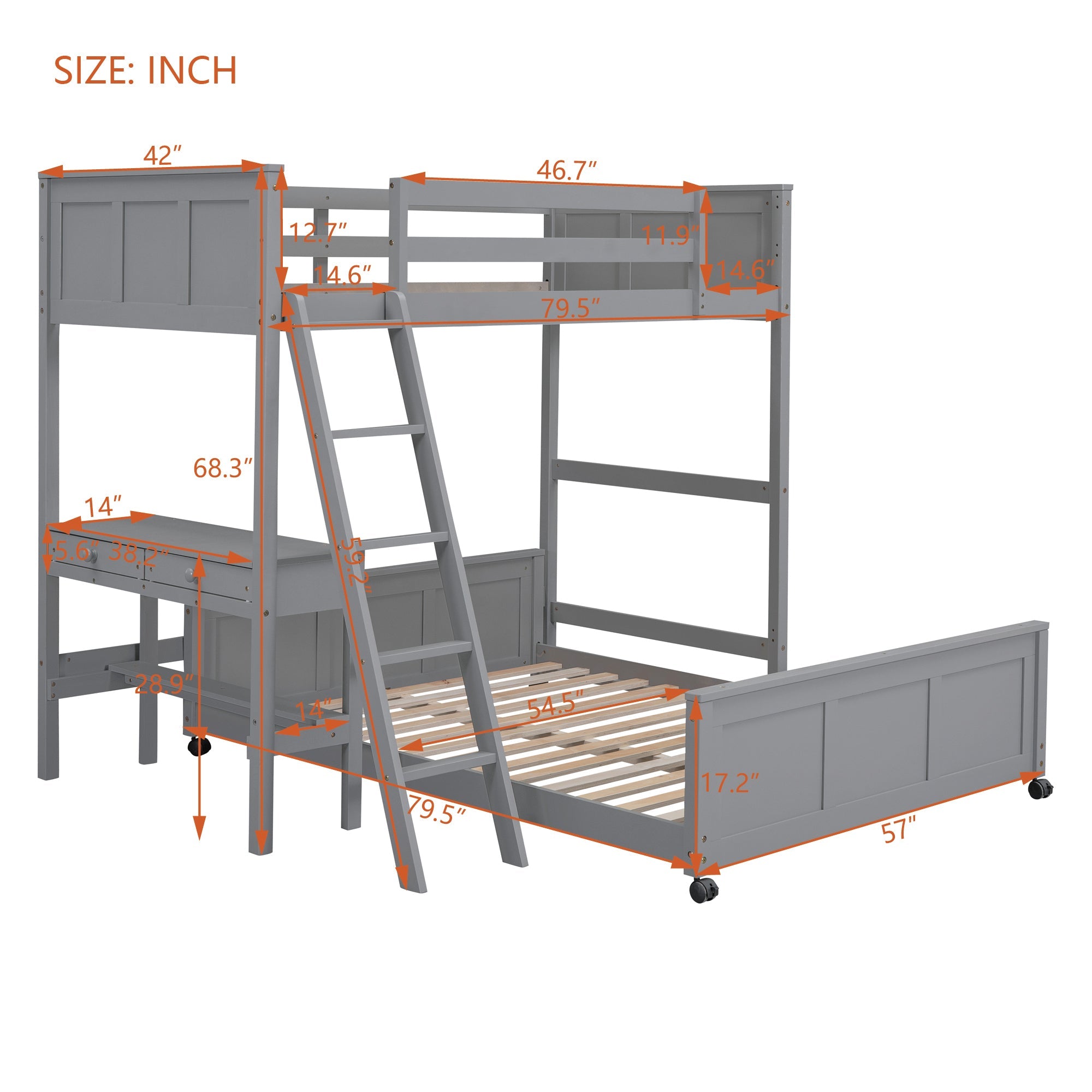 Twin Over Full Bunk Bed with Desk
