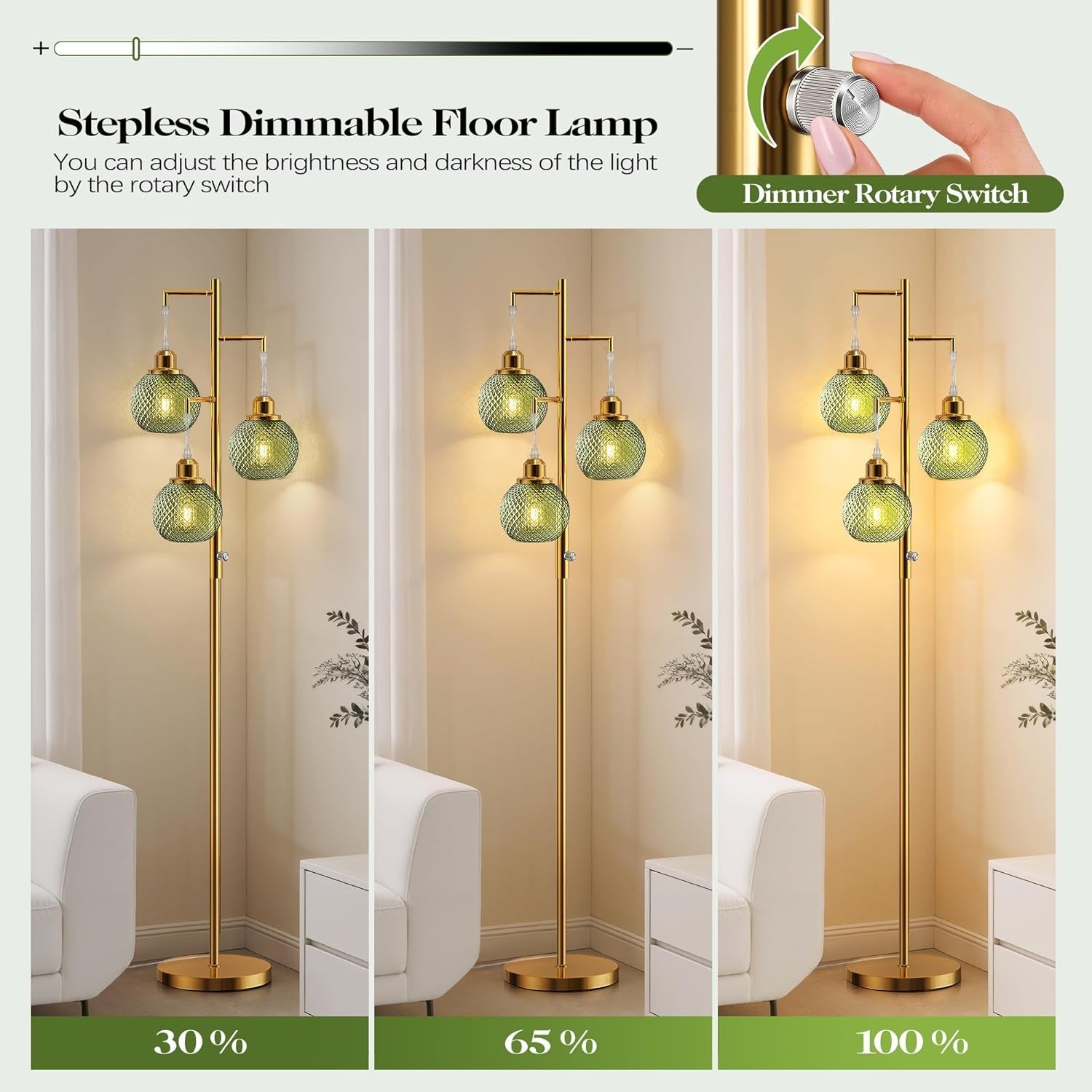 Hardy Haus EmeraldGreen CrystalClear Glass Floor Lamp 68InchTall