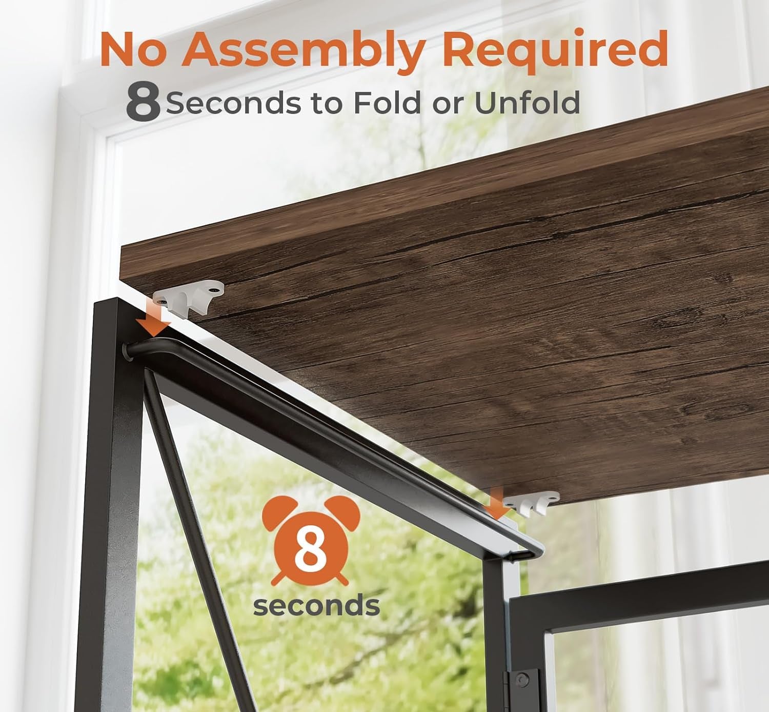 Small Folding Desk 31.5 Inch No Assembly Required Computer Desks, Spaces Saving Foldable Table for Bedroom, Home Office, Dorm, Apartment, Kids, Adults, Brown-4