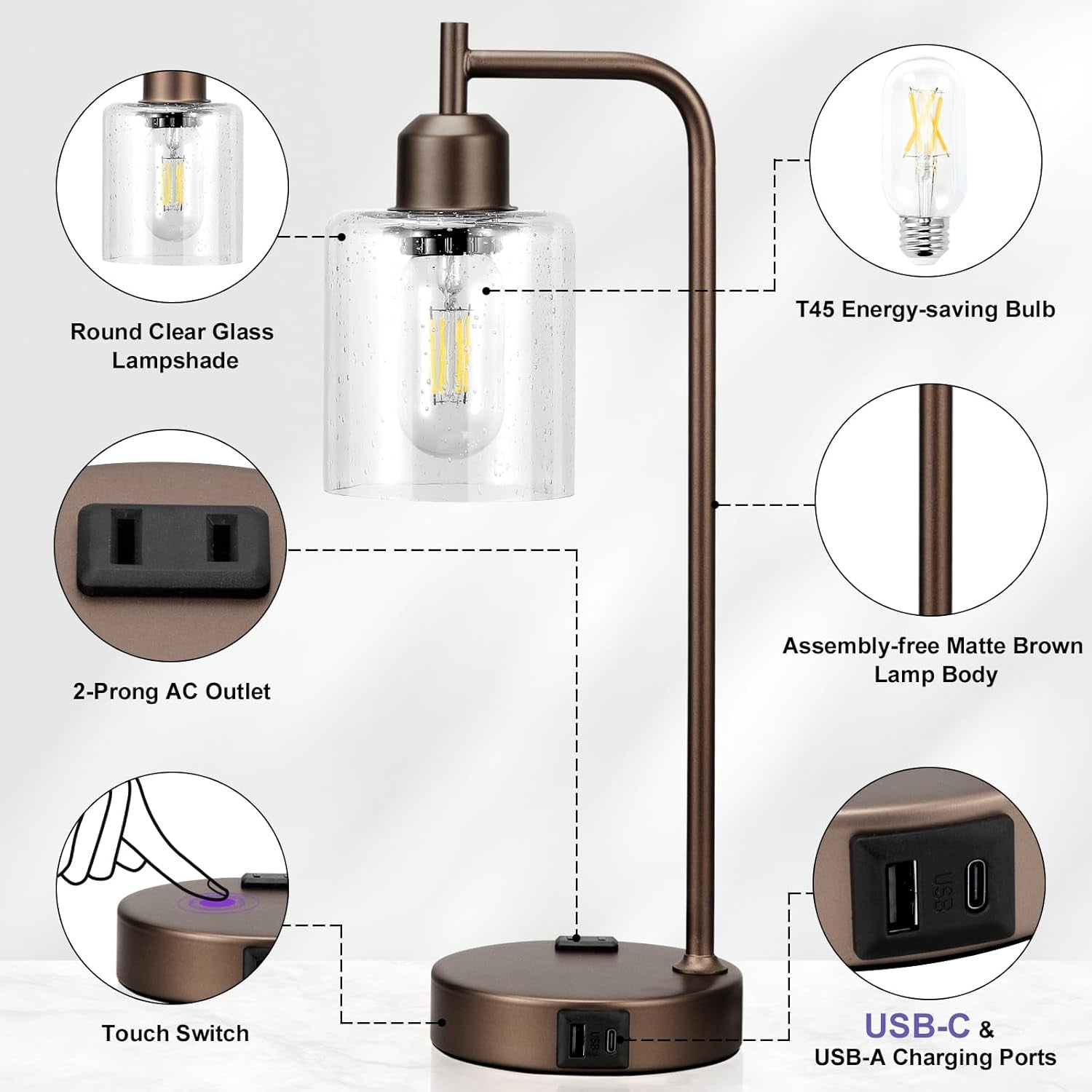 Table lamp with features highlighted on a white background