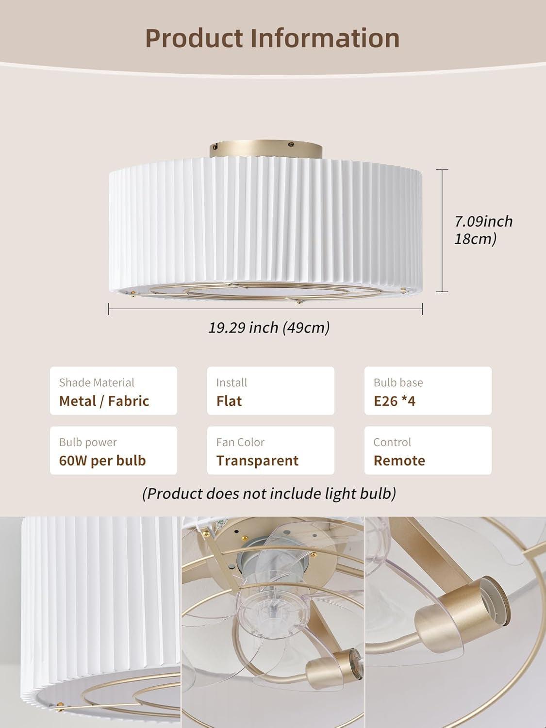 Ceiling light fixture with dimensions and product information on a beige background