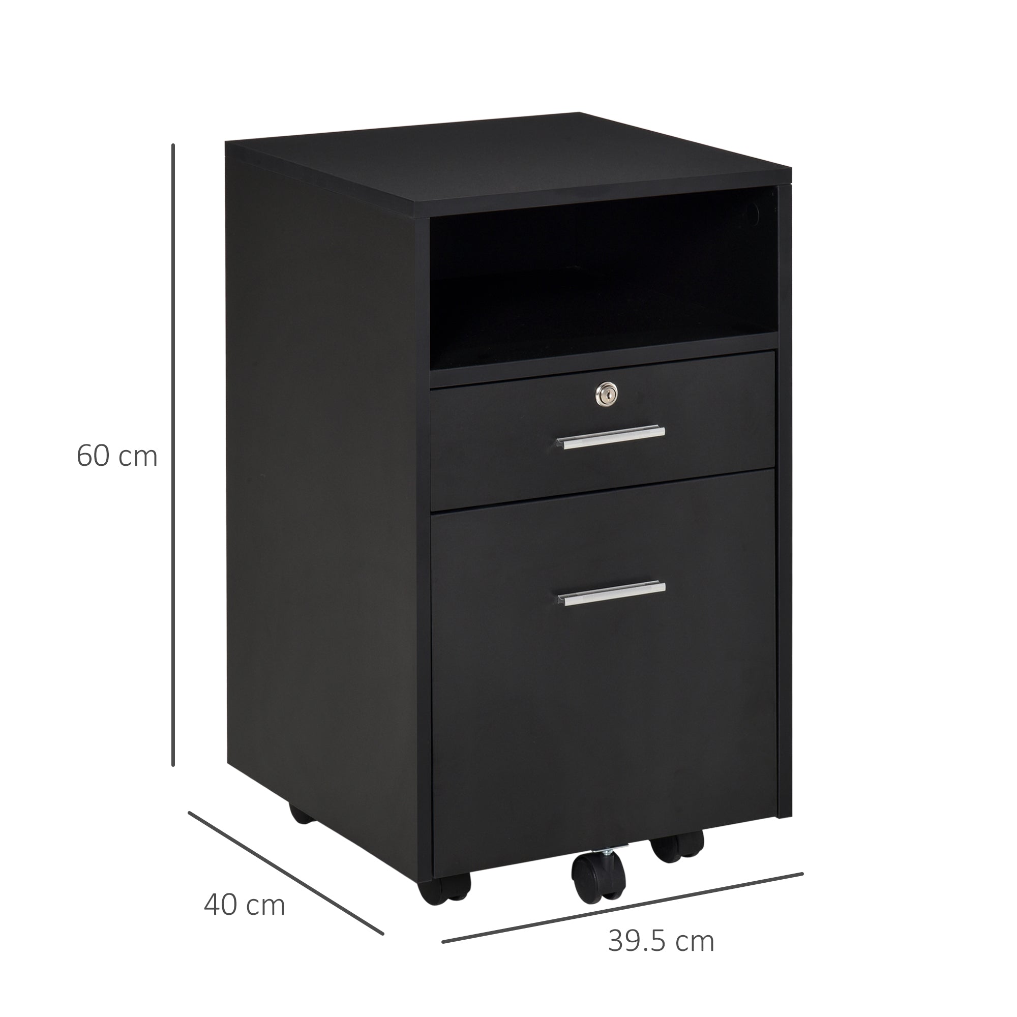 Mobile File Cabinet Lockable Storage Unit Cupboard Home Filing Furniture for Office, Bedroom and Living Room, 39.5x40x60cm, Black-2