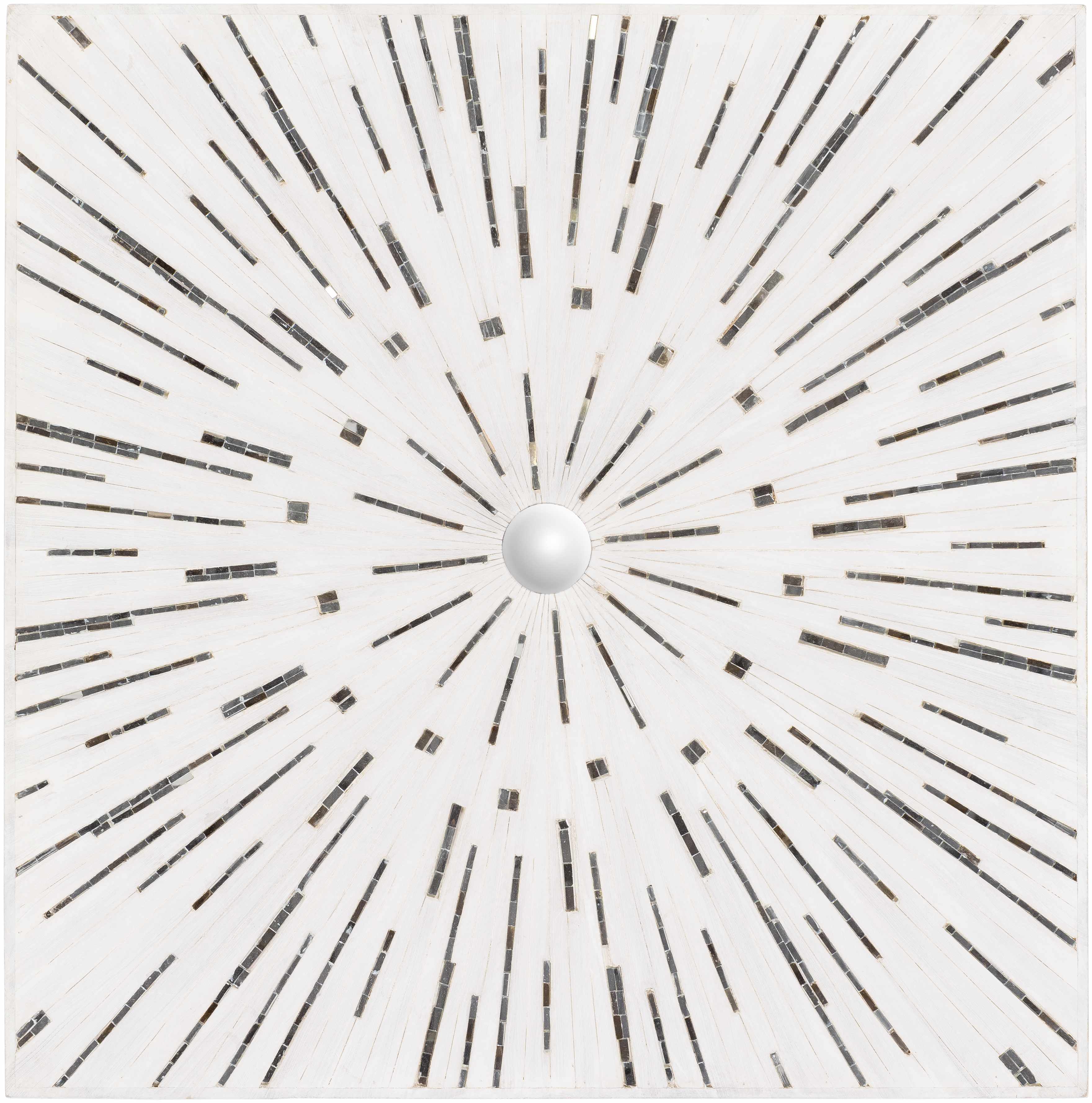 Decorative ceiling medallion with sunburst pattern and pearl center on a white background