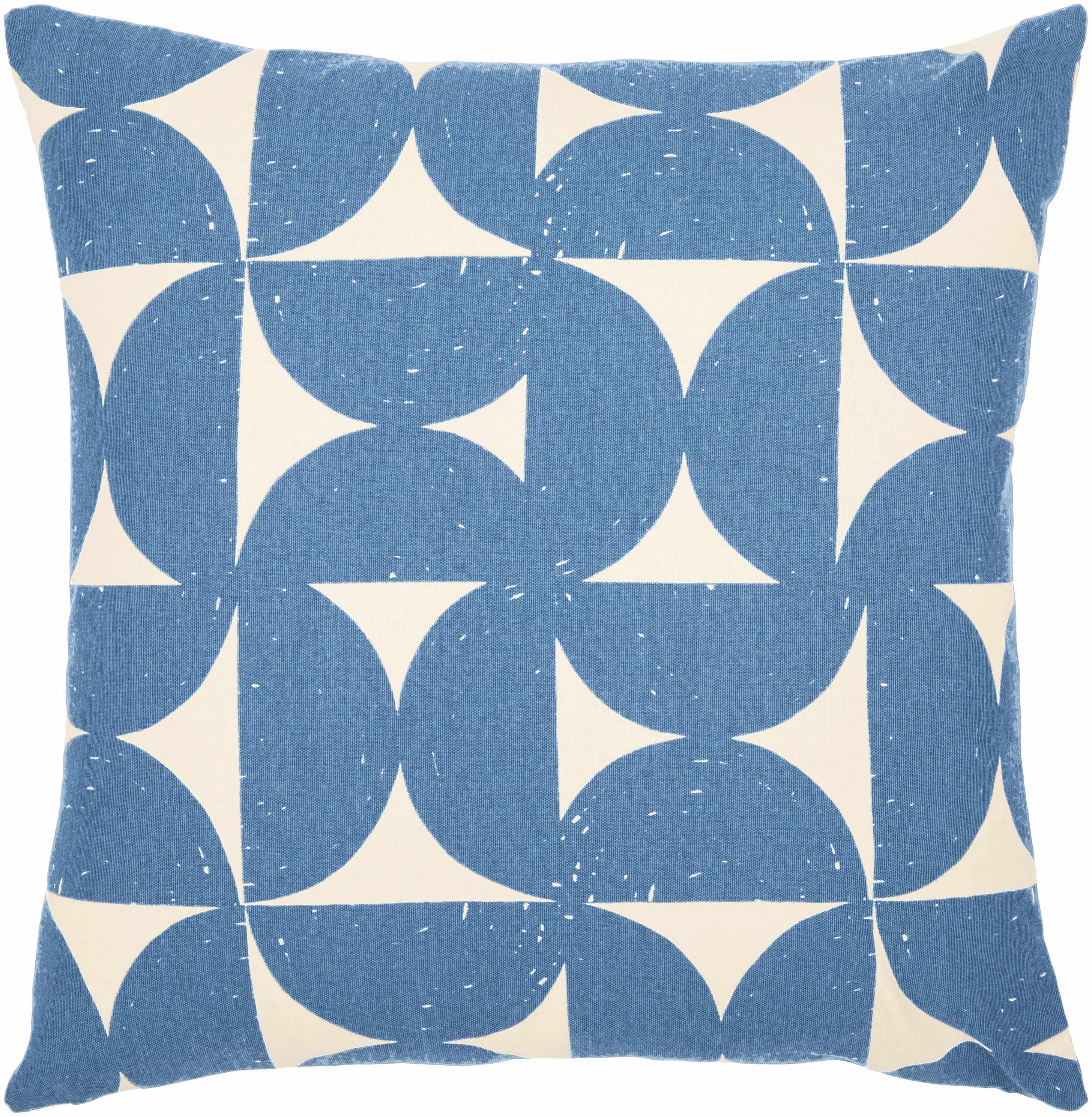 Decorative pillow with blue and white geometric pattern