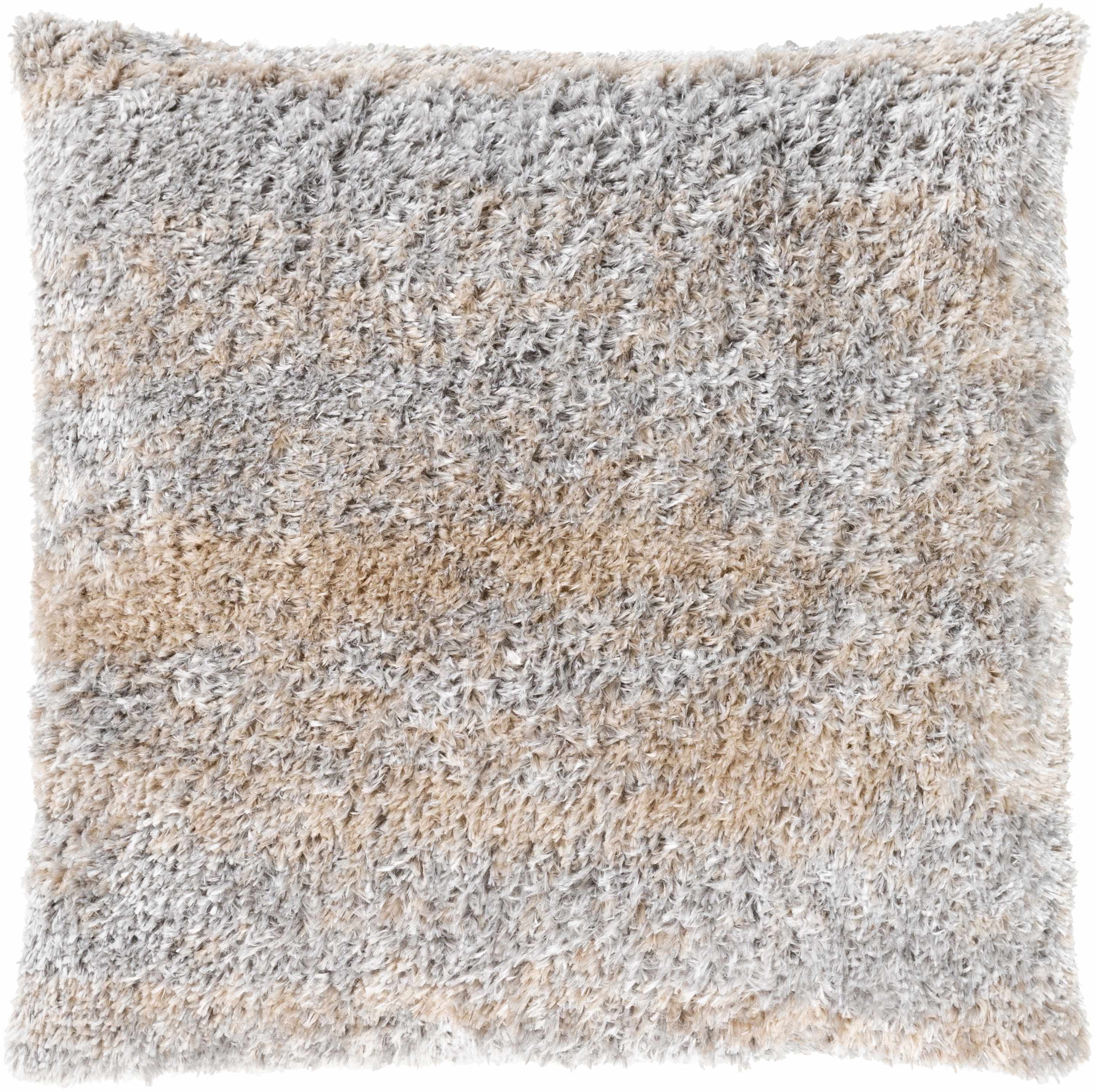 Fluffy pillow with a textured pattern in neutral colors on a white background