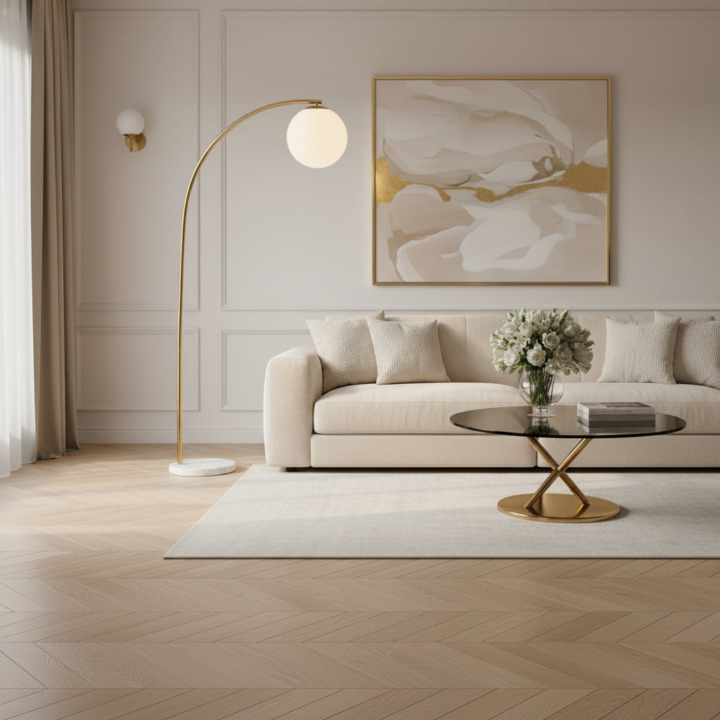 Floor lamp with marble base on a white background