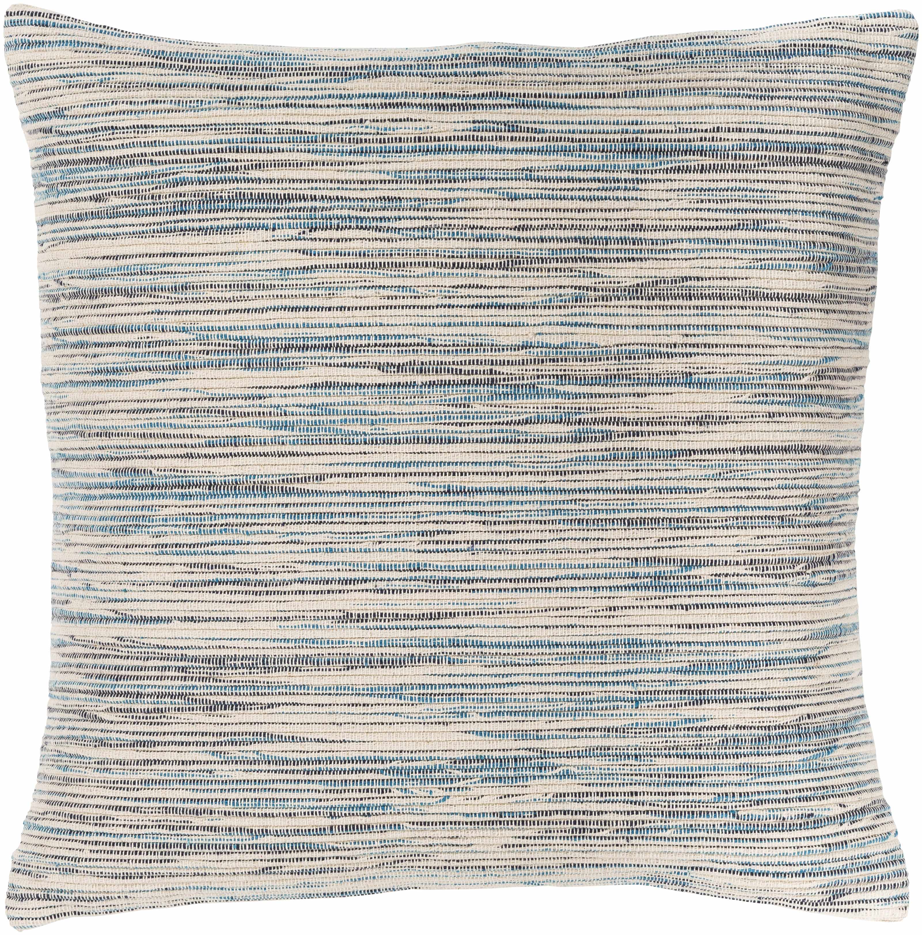 Textured pillow with blue and beige pattern