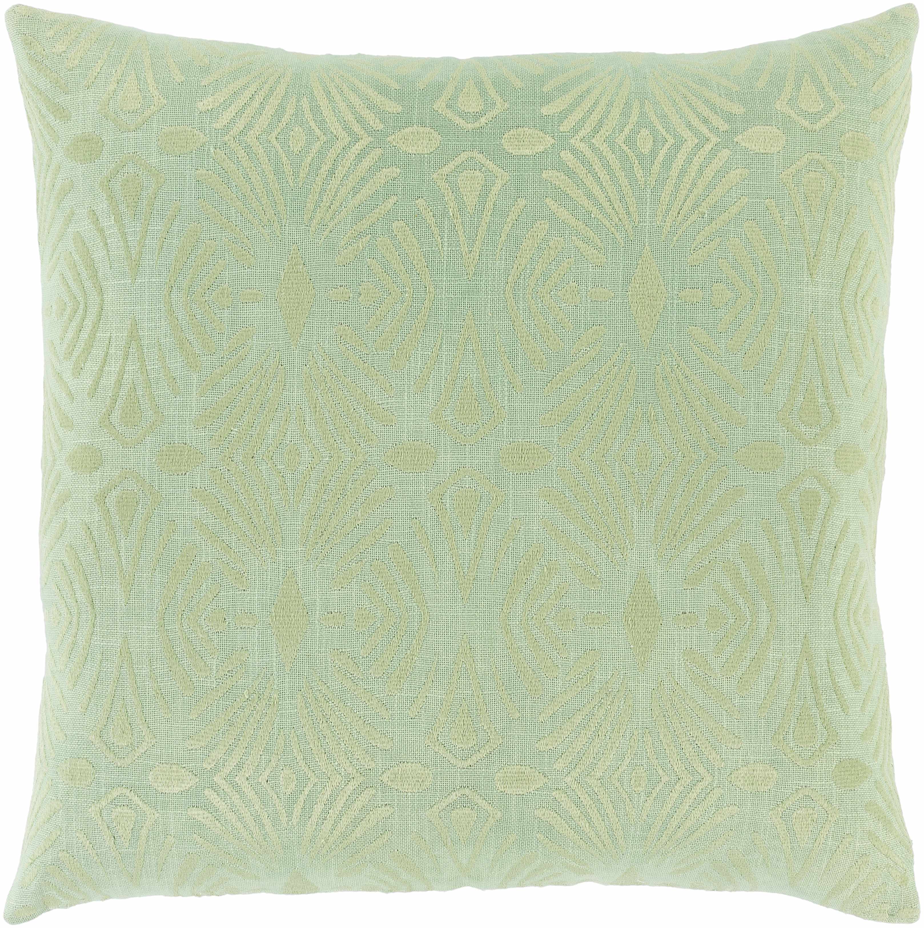 Patterned light green pillow on a white background