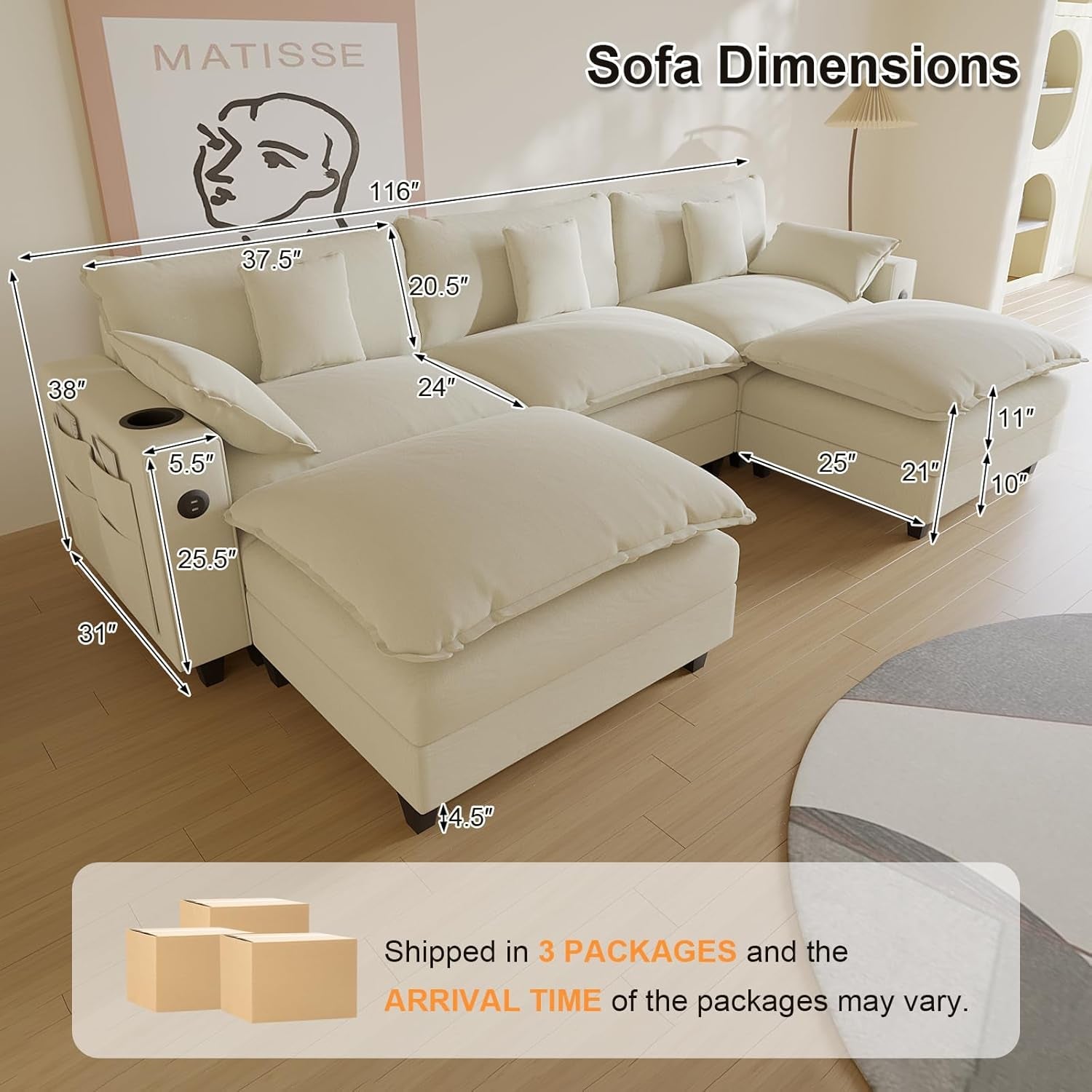 Modern Modular Sectional Sofa with Ottoman and Pillows-1
