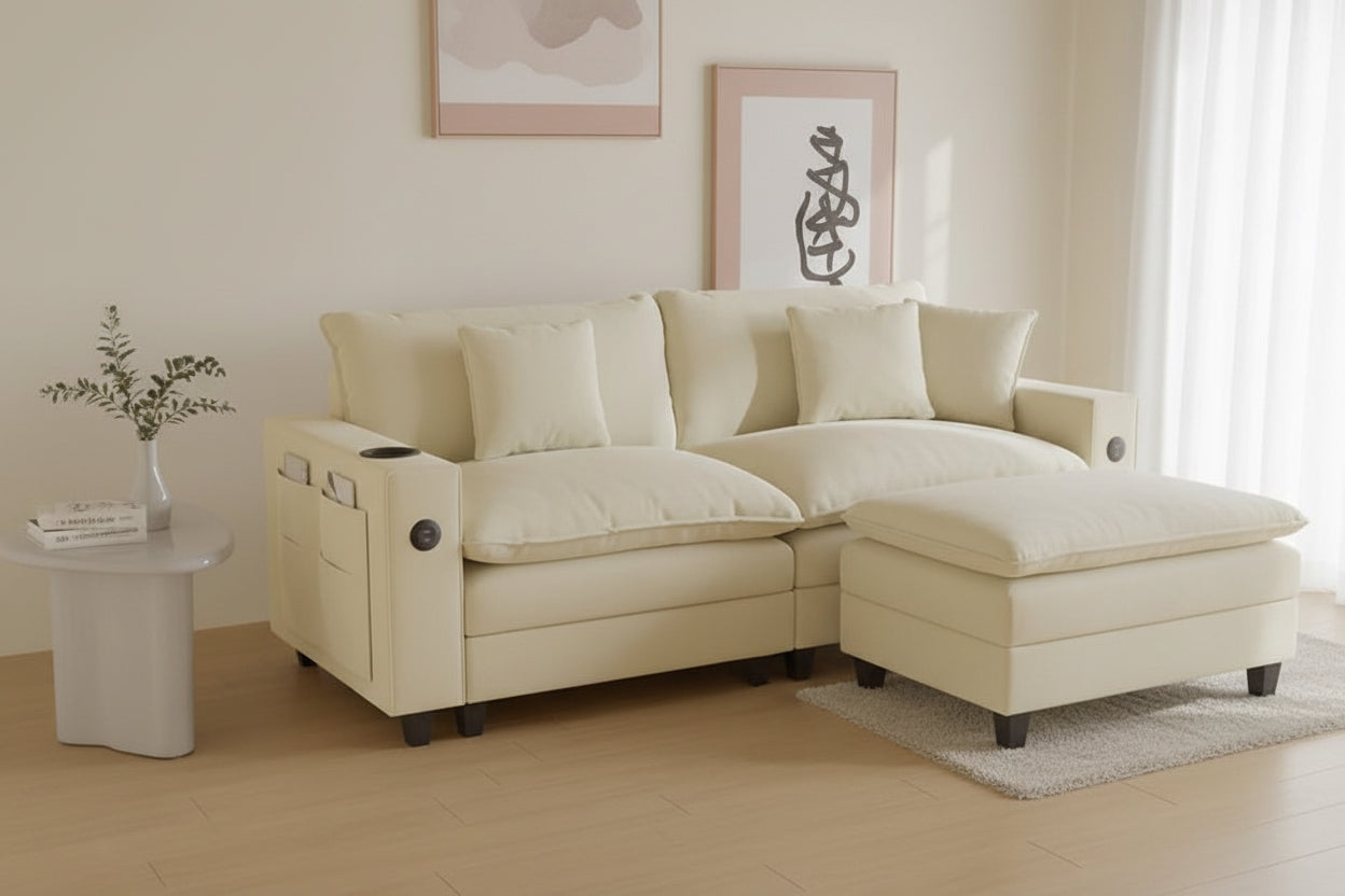 Modern Modular Sectional Sofa with Ottoman and Pillows-3