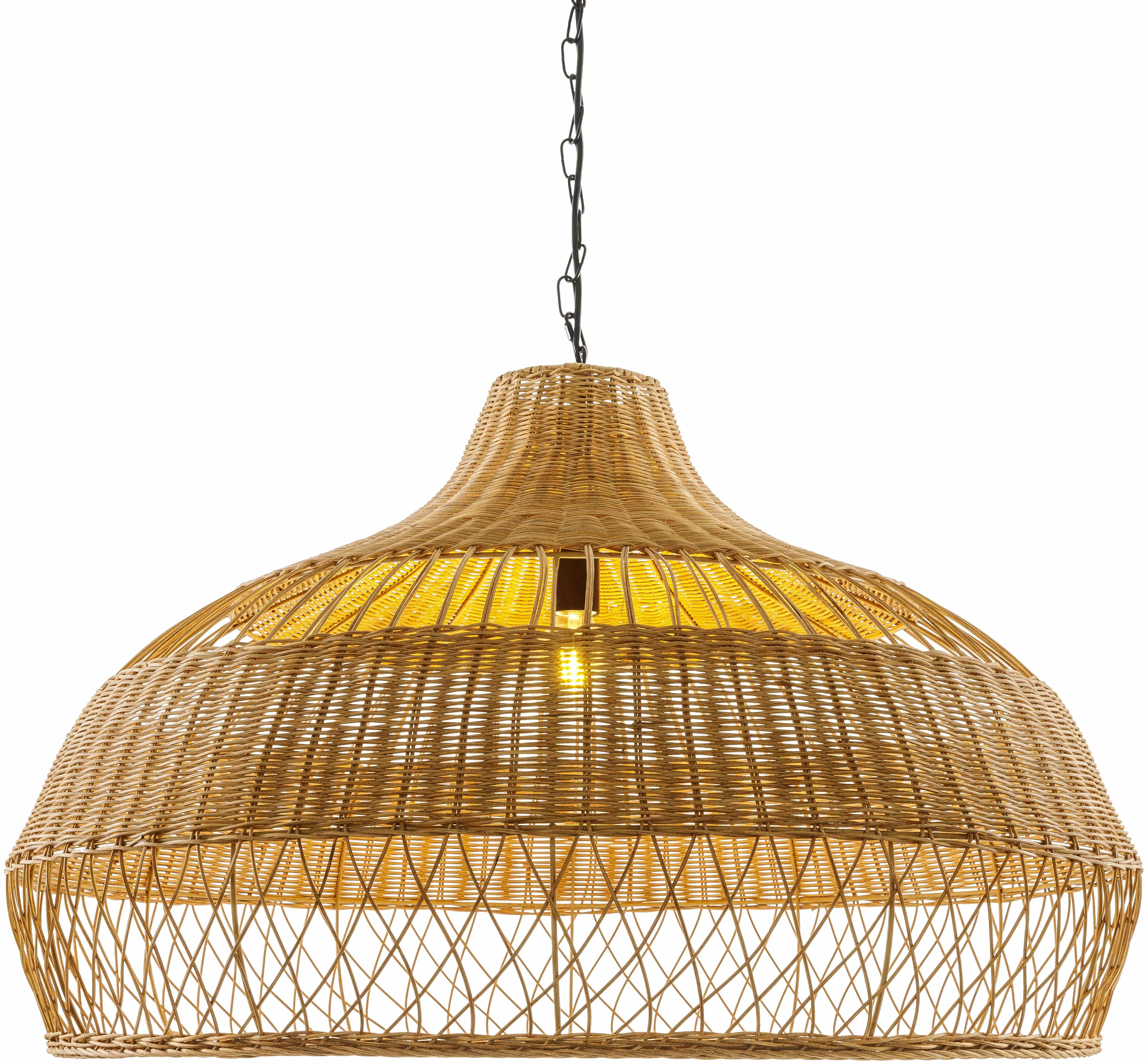 Wicker pendant light on a white background