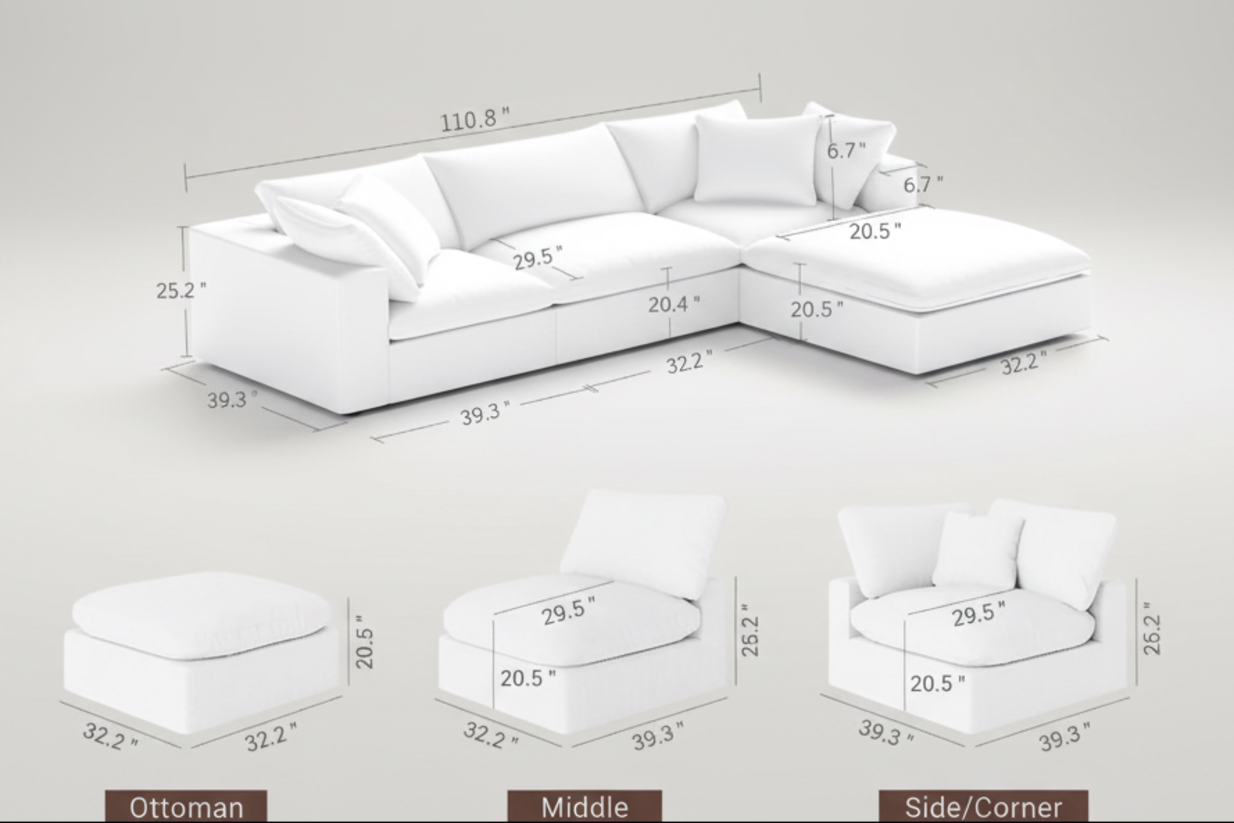 Oversize Modular Sectional Sofa with Chaise and Cushions-1