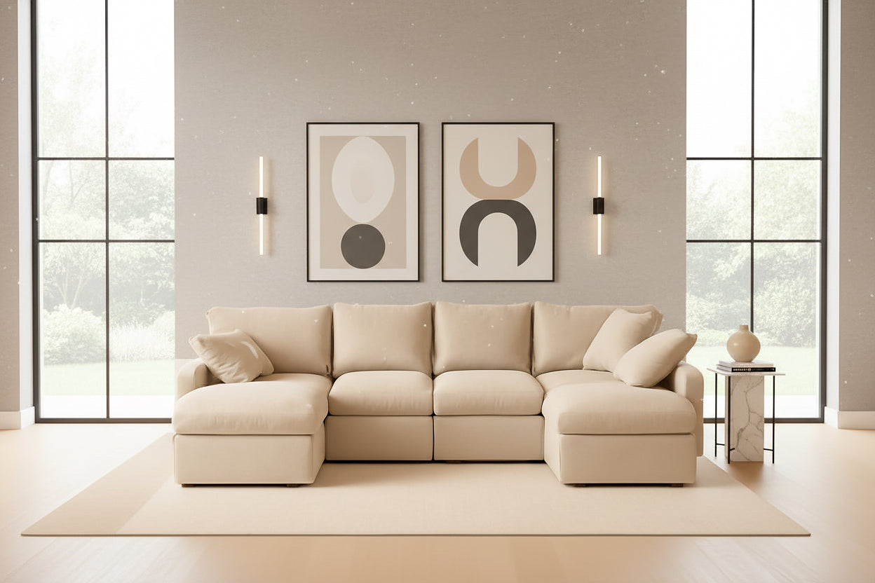 Oversized U Shaped Modular Sectional Sofa with Ottoman-0